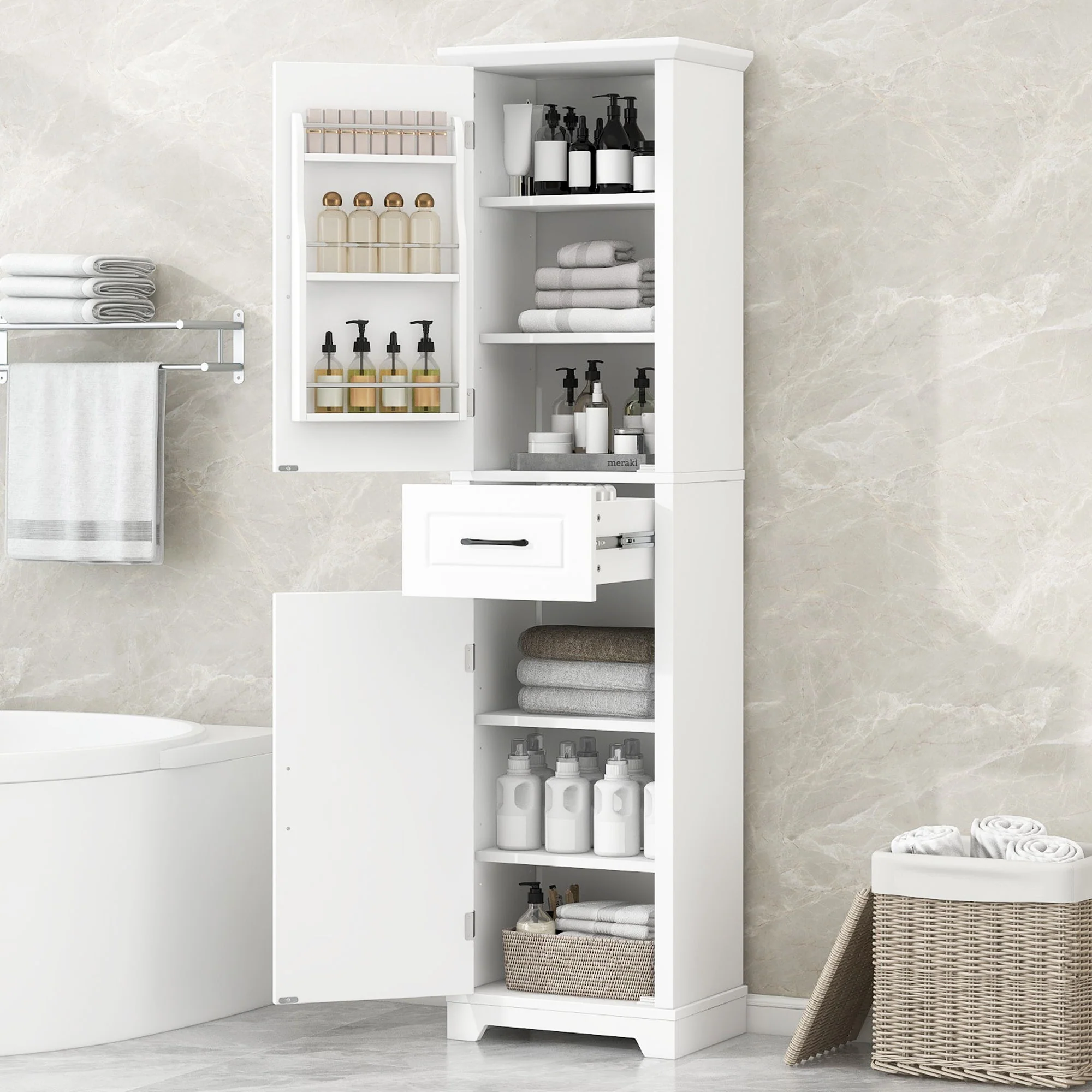 Tall Freestanding Bathroom Storage Cabinet With 2 Doors And Adjustable Shelves - Image 8