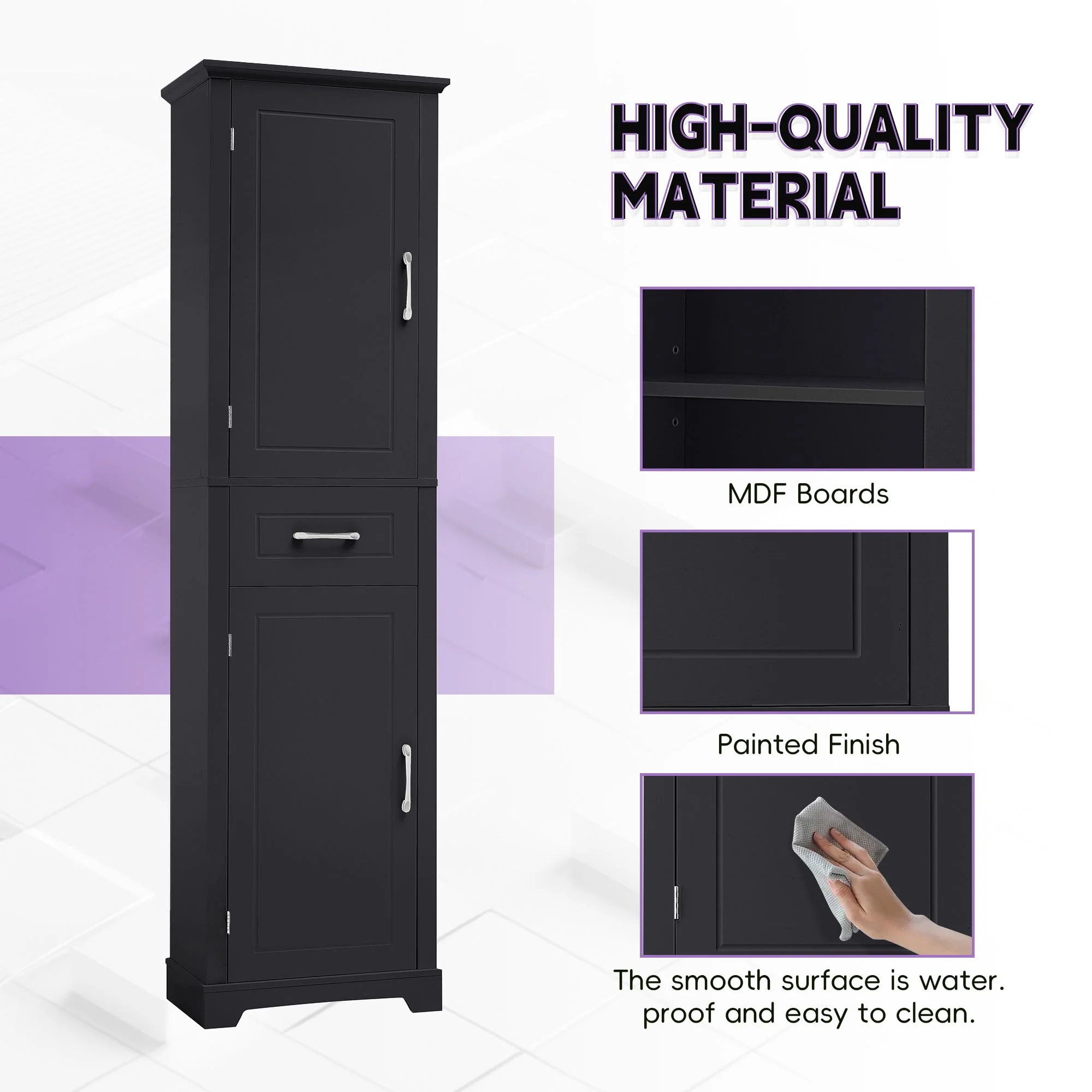 Tall Freestanding Bathroom Storage Cabinet With 2 Doors And Adjustable Shelves - Image 9