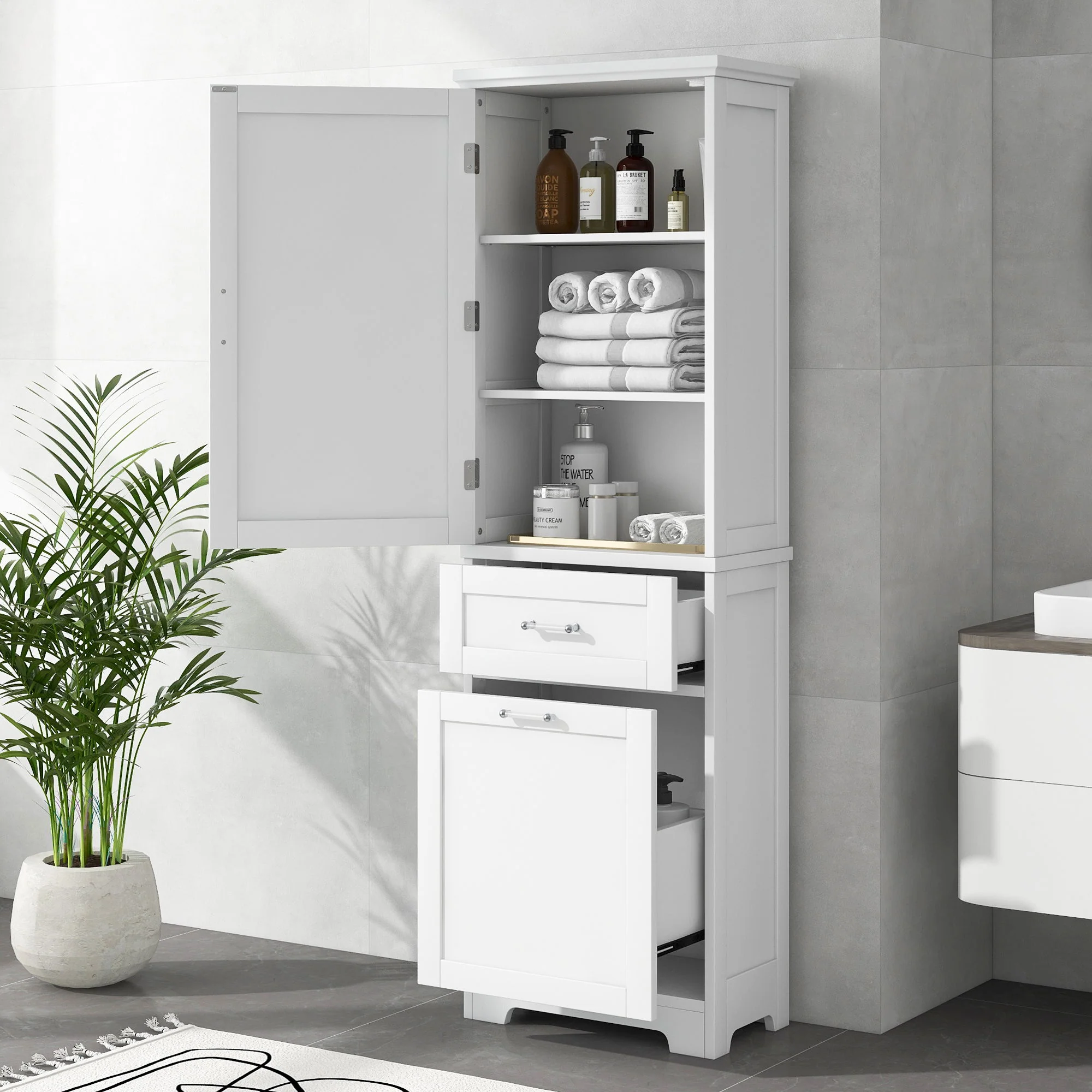 Tall Freestanding Bathroom Storage Cabinet With Adjustable Shelf And 2 Drawers - Image 14