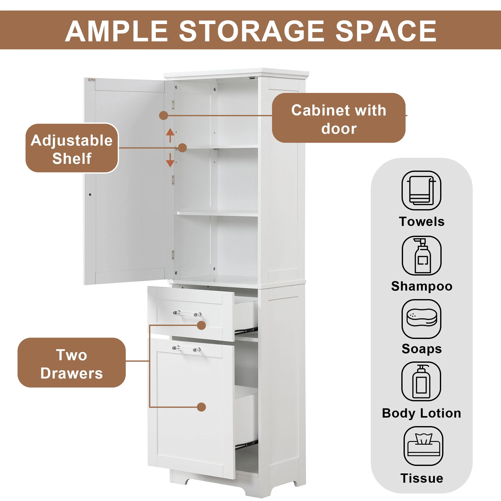 Tall Freestanding Bathroom Storage Cabinet With Adjustable Shelf And 2 Drawers - Image 15