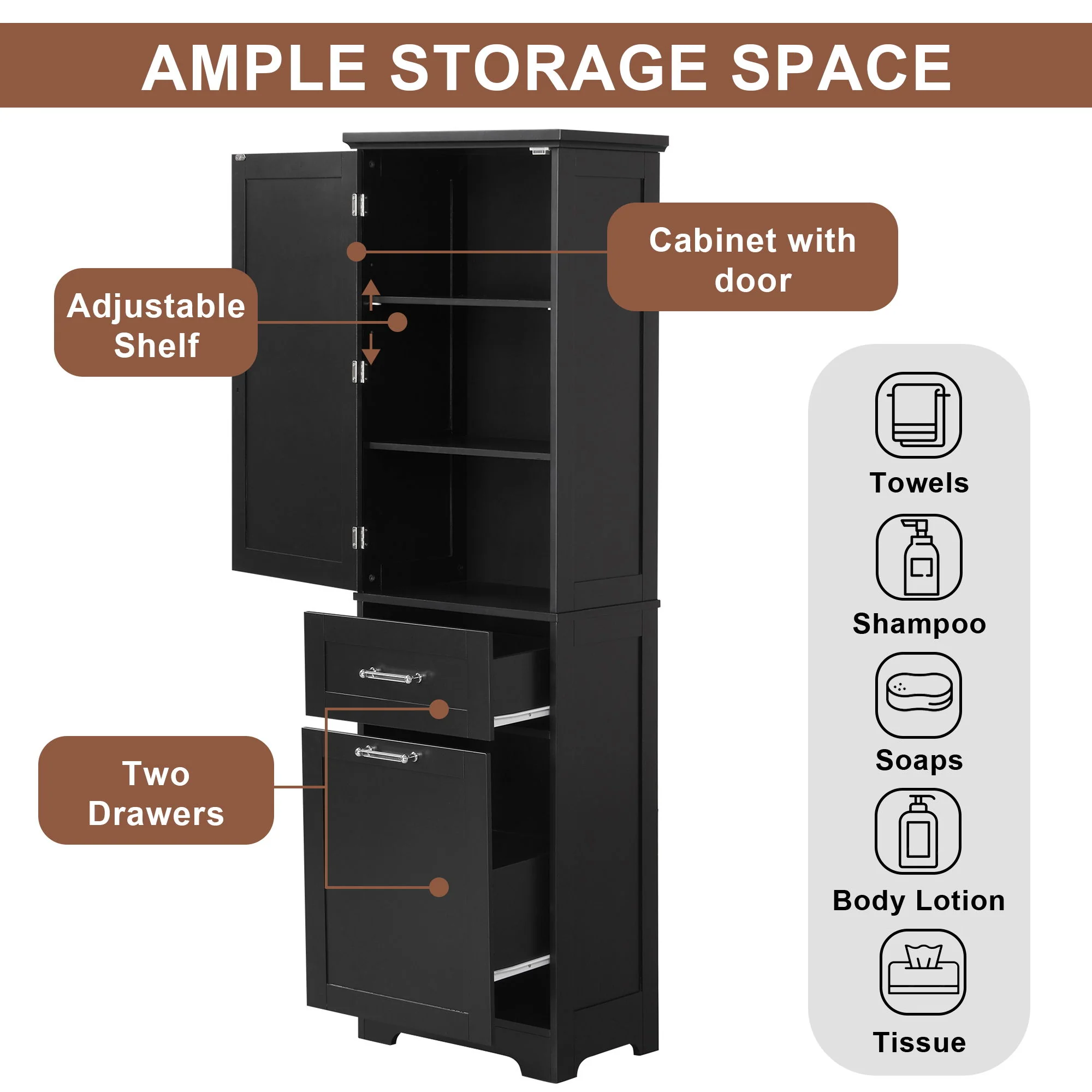 Tall Freestanding Bathroom Storage Cabinet With Adjustable Shelf And 2 Drawers - Image 16