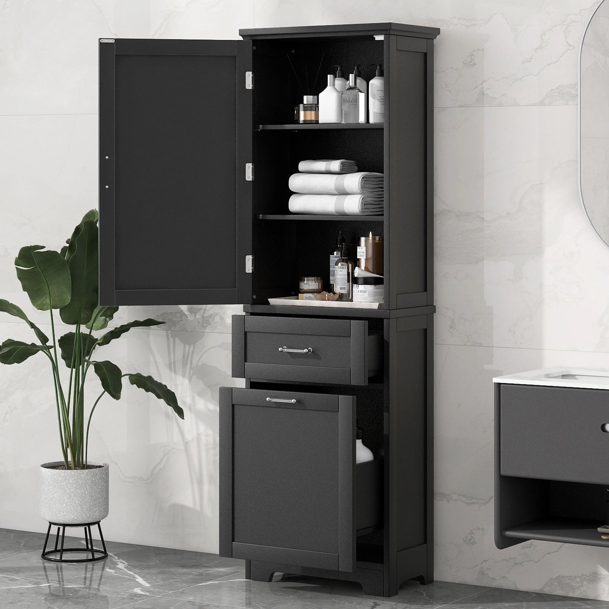 Tall Freestanding Bathroom Storage Cabinet With Adjustable Shelf And 2 Drawers - Image 18