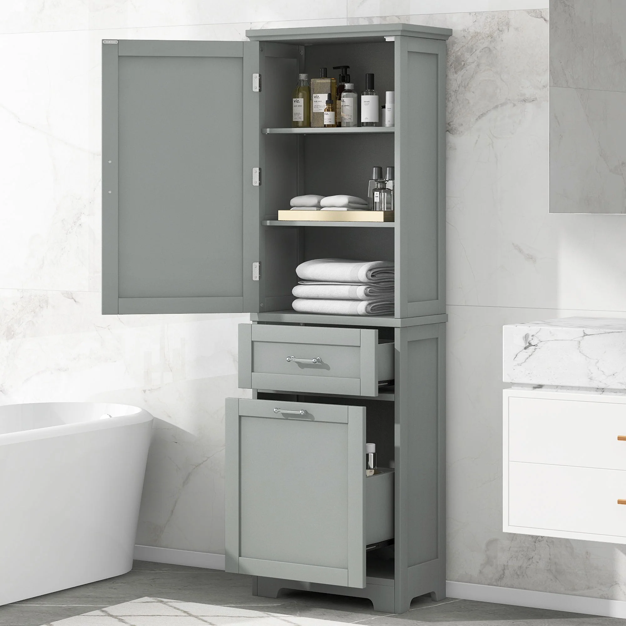 Tall Freestanding Bathroom Storage Cabinet With Adjustable Shelf And 2 Drawers - Image 23