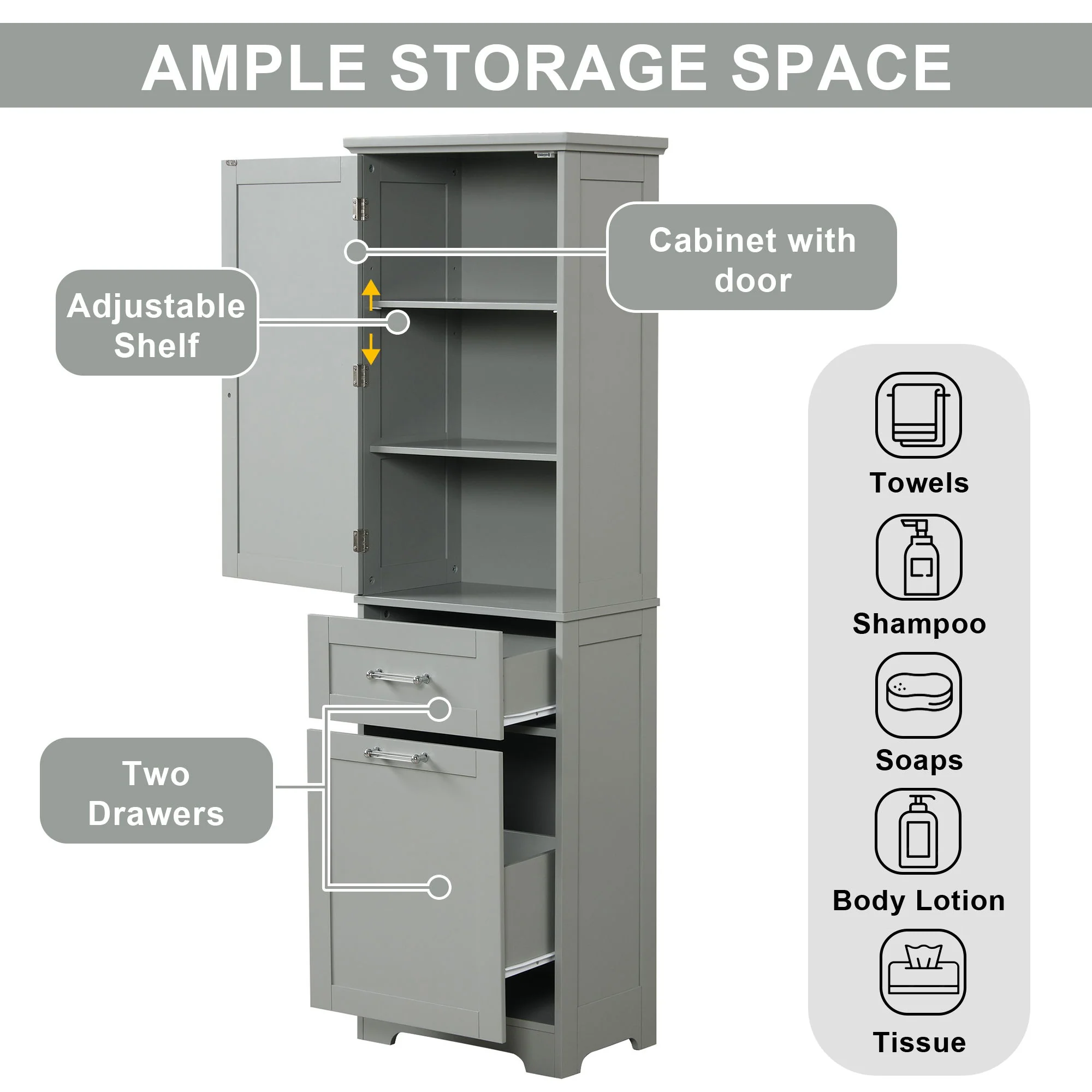 Tall Freestanding Bathroom Storage Cabinet With Adjustable Shelf And 2 Drawers - Image 4