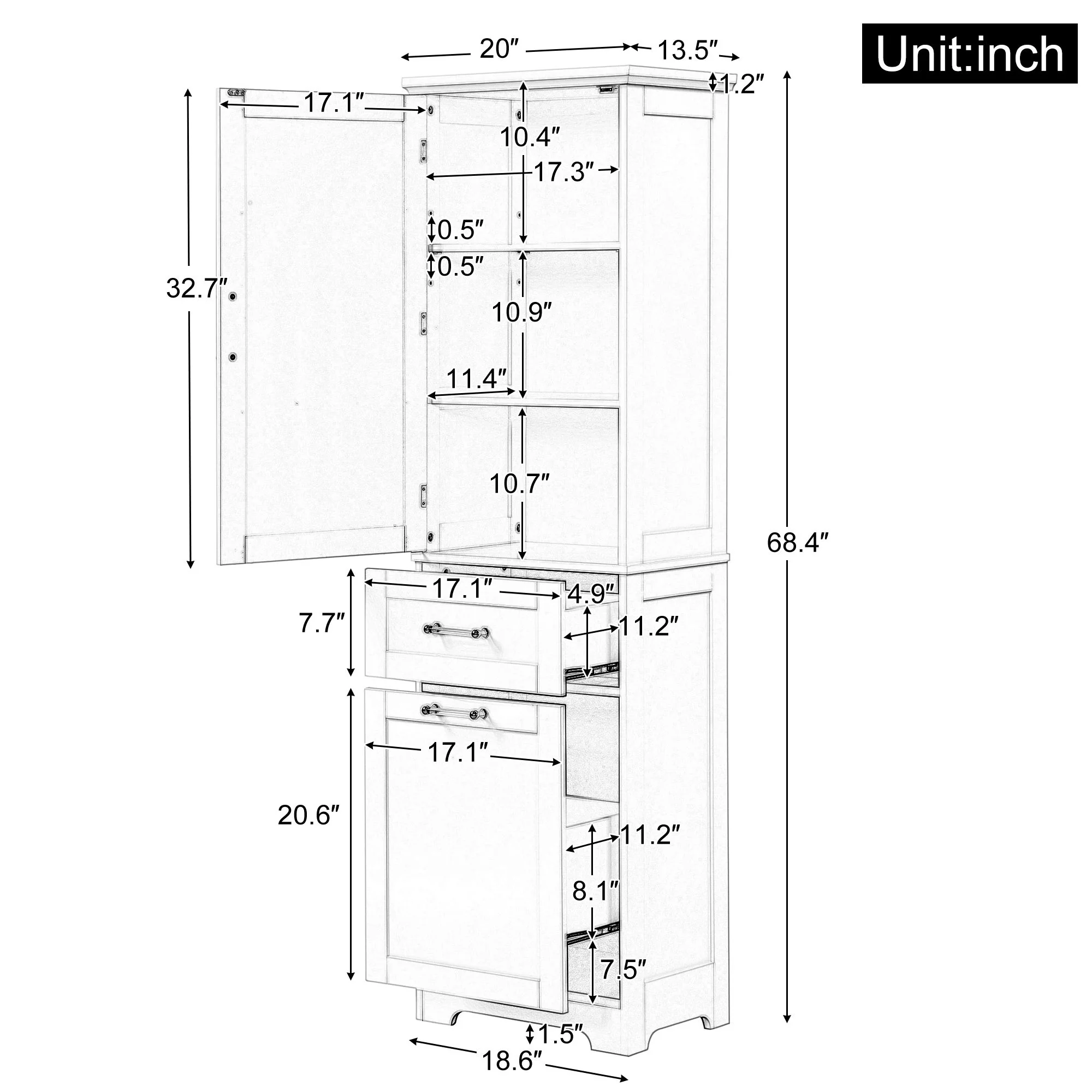 Tall Freestanding Bathroom Storage Cabinet With Adjustable Shelf And 2 Drawers - Image 5