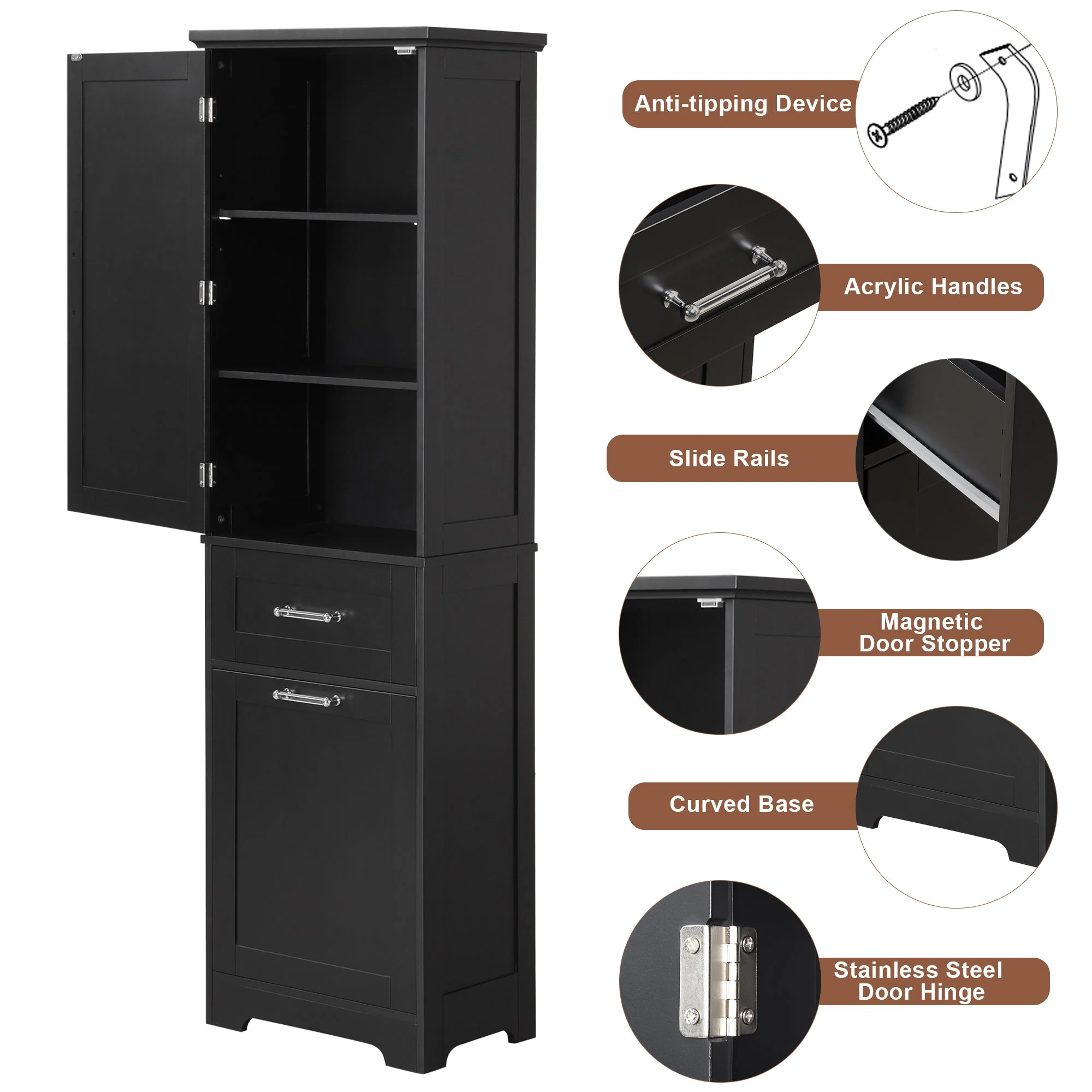 Tall Freestanding Bathroom Storage Cabinet With Adjustable Shelf And 2 Drawers - Image 8