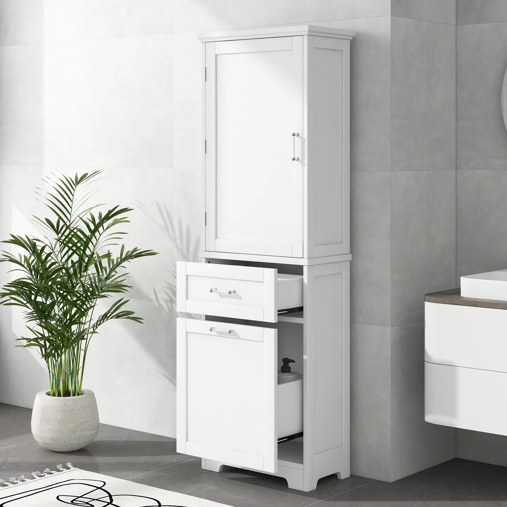 Tall Freestanding Bathroom Storage Cabinet With Adjustable Shelf And 2 Drawers - Image 9