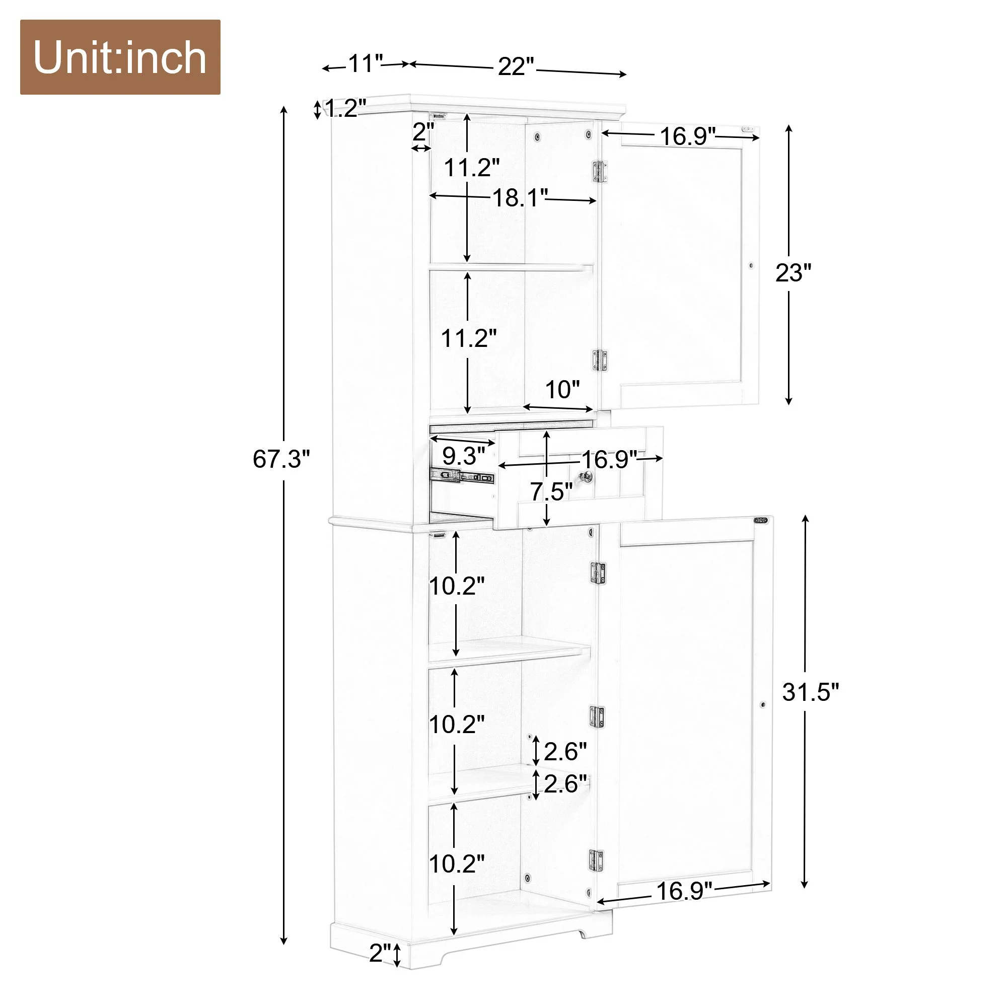 Tall Freestanding Bathroom Storage Cabinet With Drawer And Adjustable Shelf - Image 4