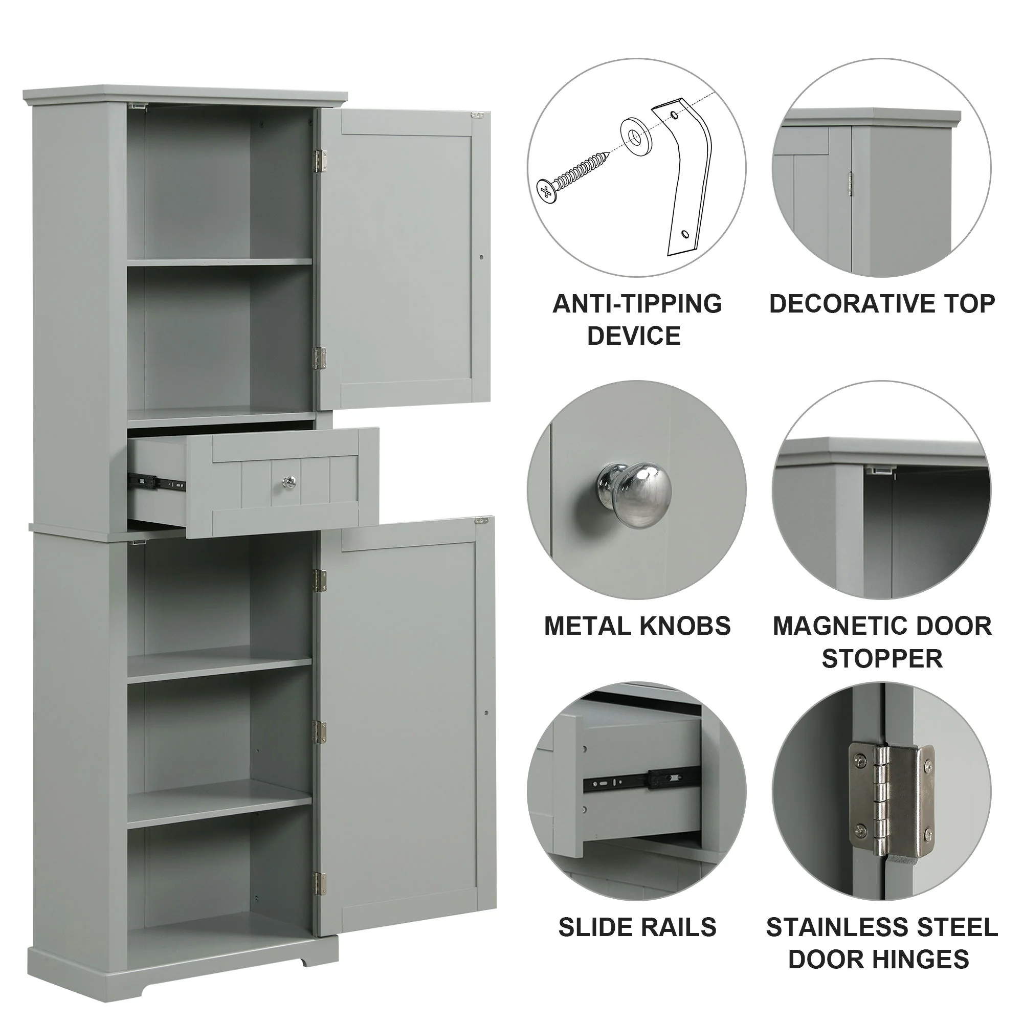 Tall Freestanding Bathroom Storage Cabinet With Drawer And Adjustable Shelf - Image 7