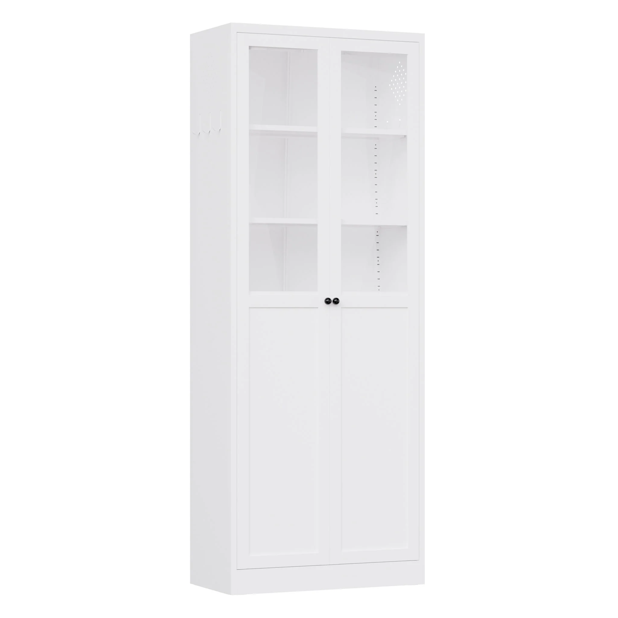 Tall Metal Kitchen Pantry Cabinet With Adjustable Shelves And Silent Magnetic Doors - White