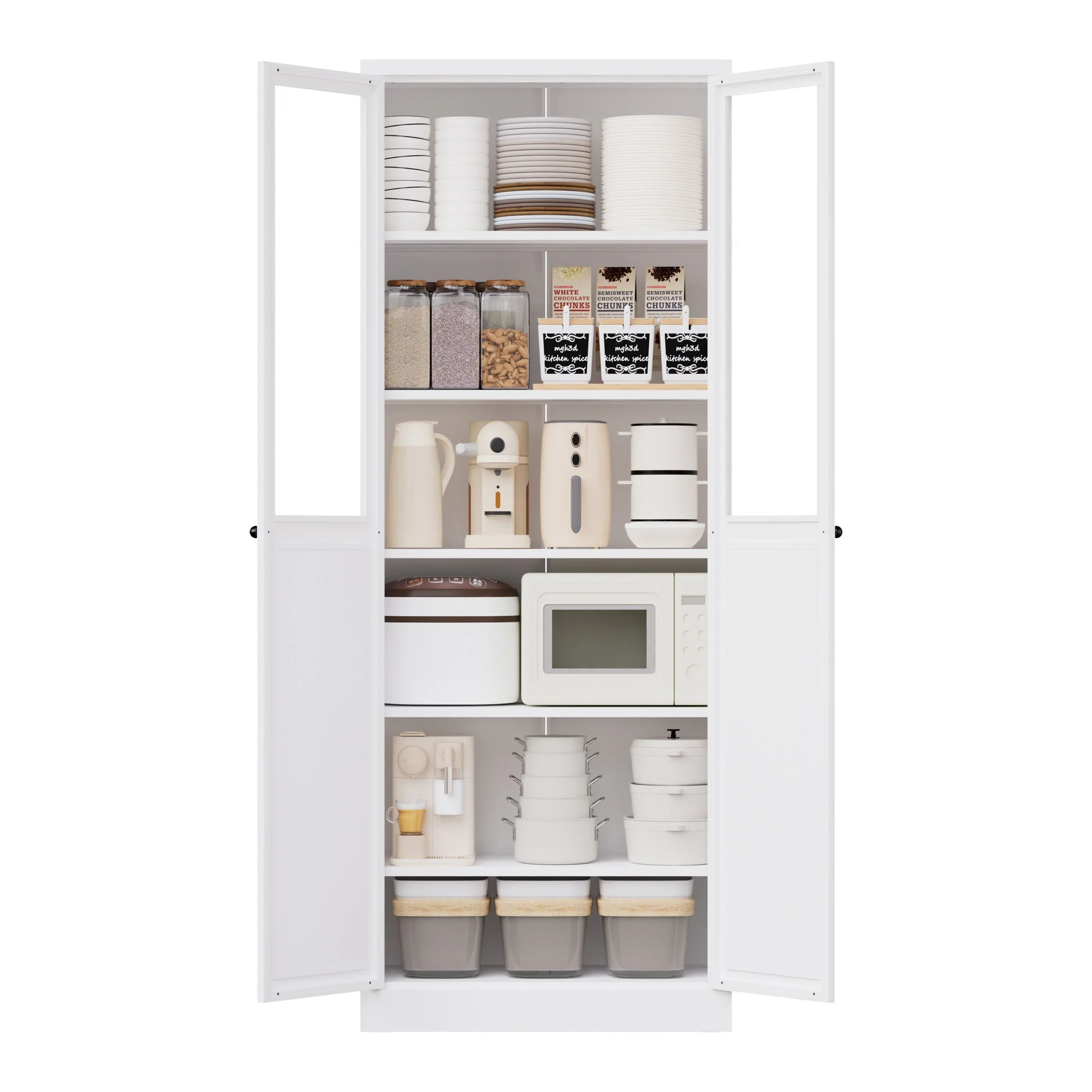 Tall Metal Kitchen Pantry Cabinet With Adjustable Shelves And Silent Magnetic Doors - White - Image 2