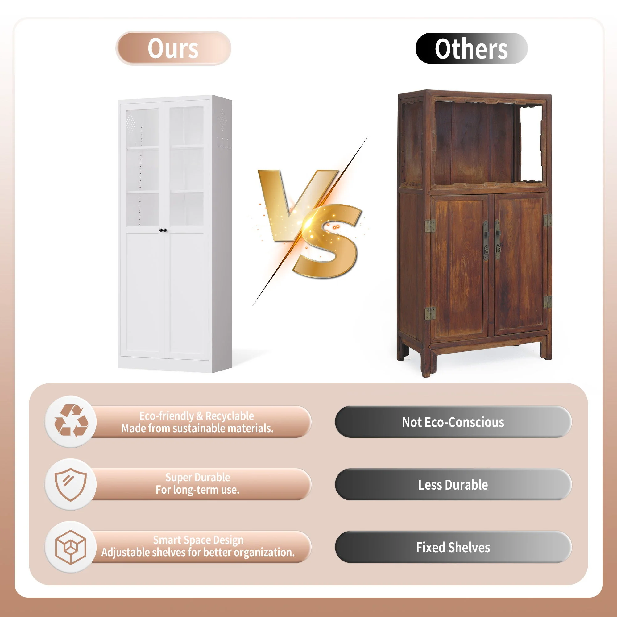 Tall Metal Kitchen Pantry Cabinet With Adjustable Shelves And Silent Magnetic Doors - White - Image 5