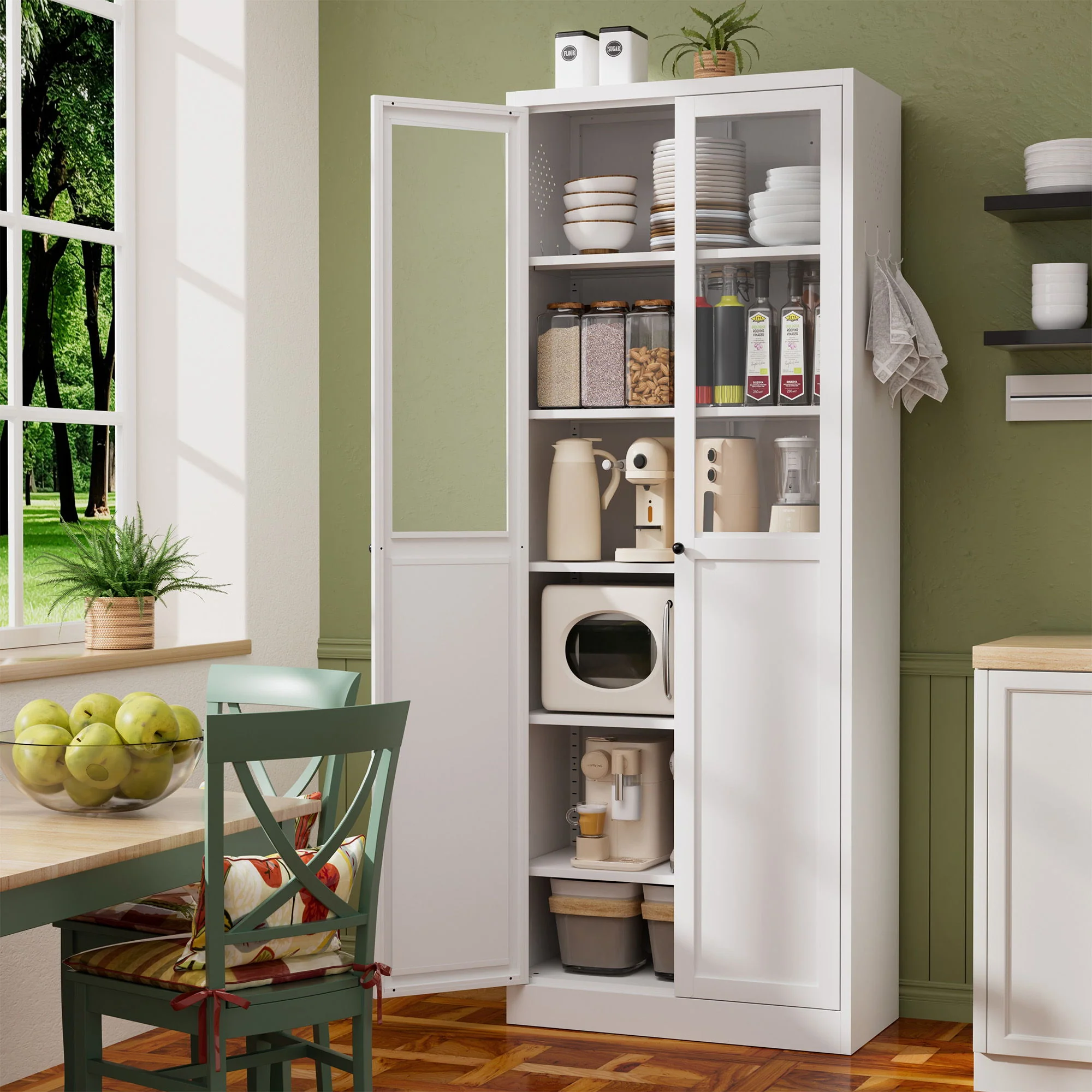 Tall Metal Kitchen Pantry Cabinet With Adjustable Shelves And Silent Magnetic Doors - White - Image 8