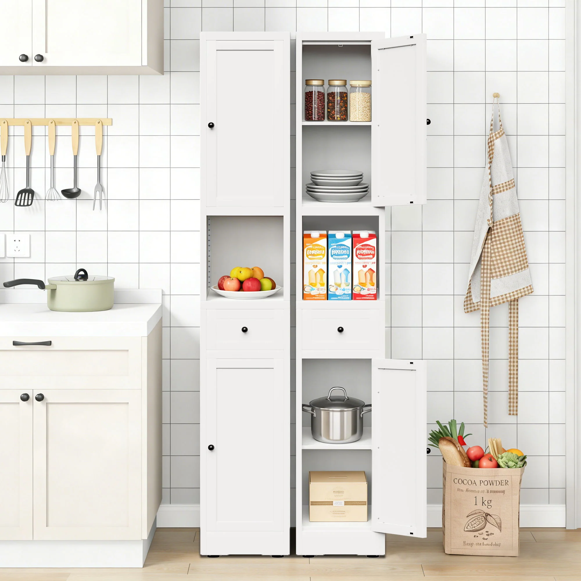 Tall Narrow Bathroom Cabinet With 5-Tier Storage, Adjustable Shelves, Freestanding - White - Image 2