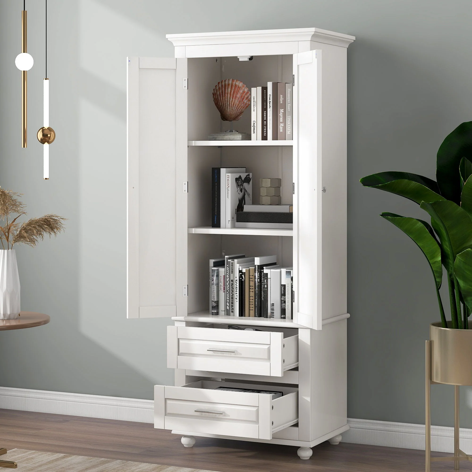 Tall Storage Cabinet With 2 Drawers For Bathroom - Image 4
