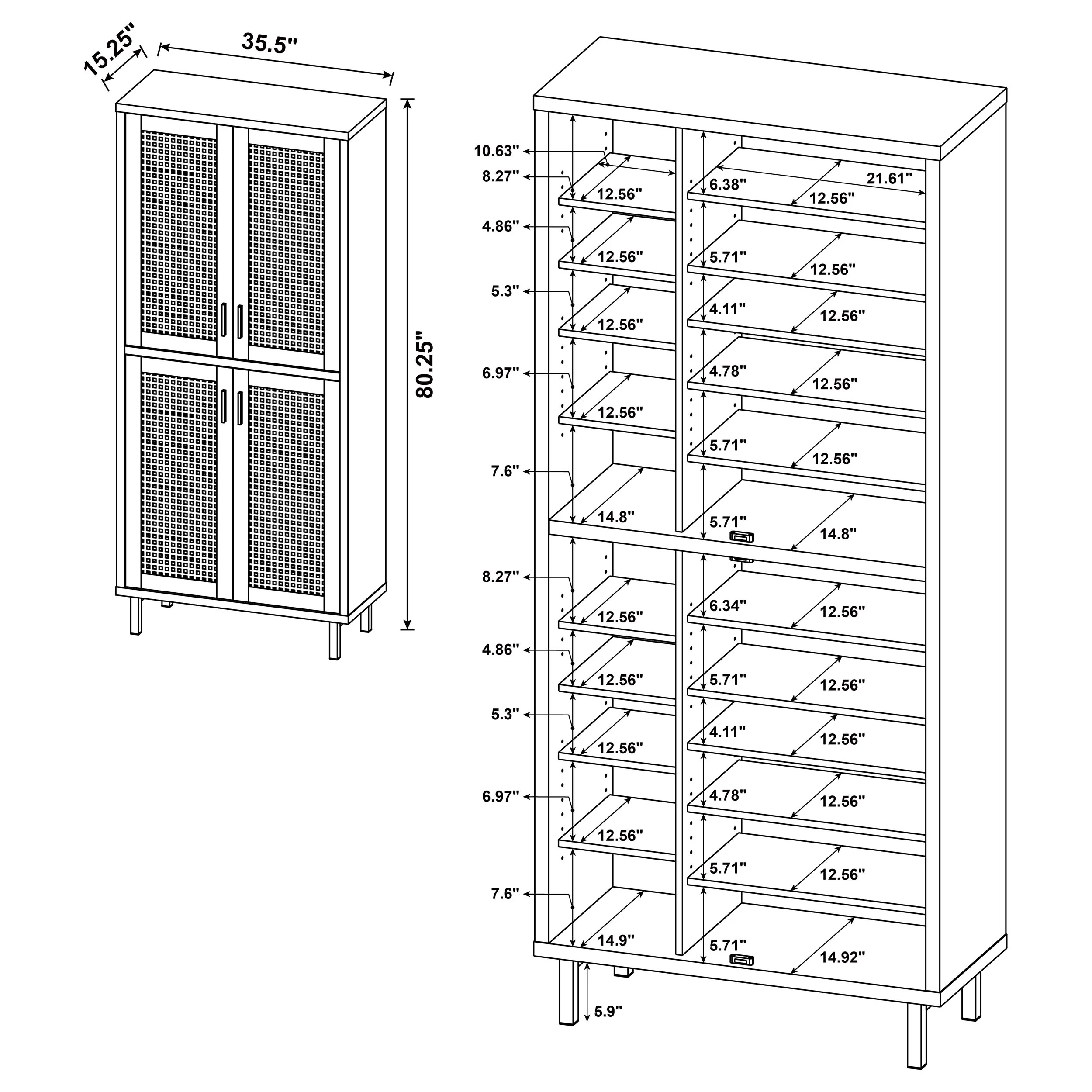 Teller 80" 4-Door Tall Shoe Storage Cabinet, Natural Oak - Image 12