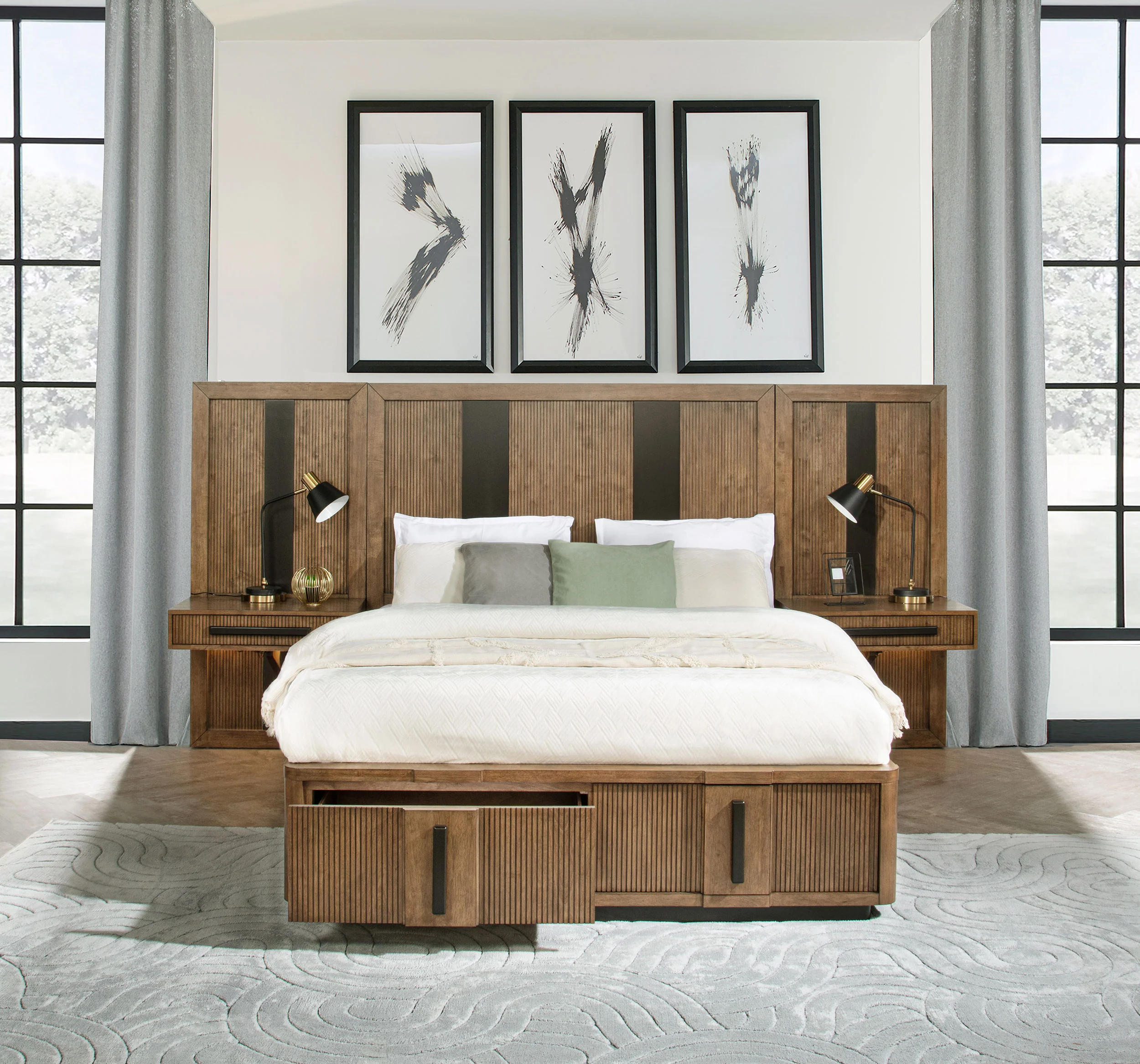 Terrace Eastern King Wall Panel Storage Bed Ash Brown - Image 4