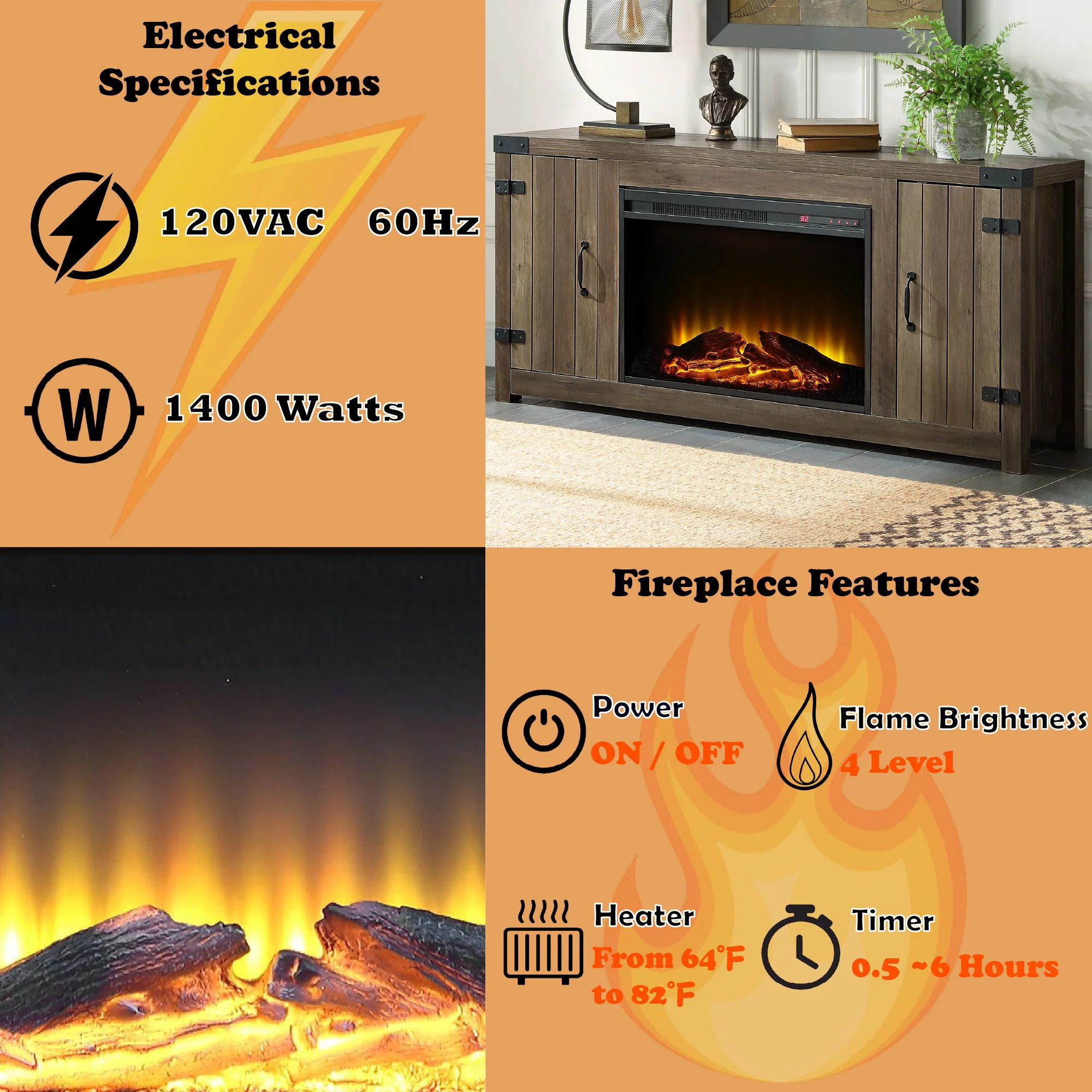 Tobias - Fireplace - Oak / Rustic - Image 6