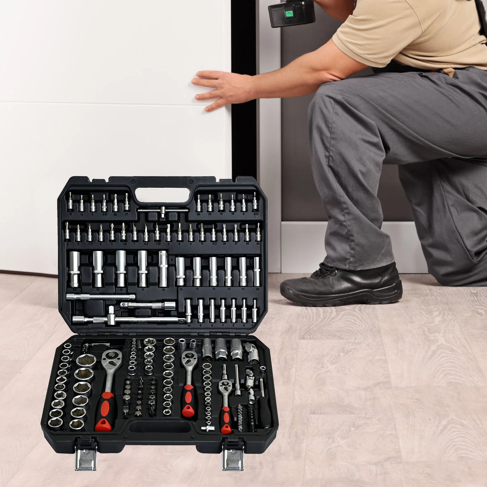 Tool Set Socket And Ratchet Wrench Toolbo 71 Pieces Toolbox Universal Home Car Repair Tool Set For Men Homeowners Diy Enthusiasts And Mechanics - Black - Image 7