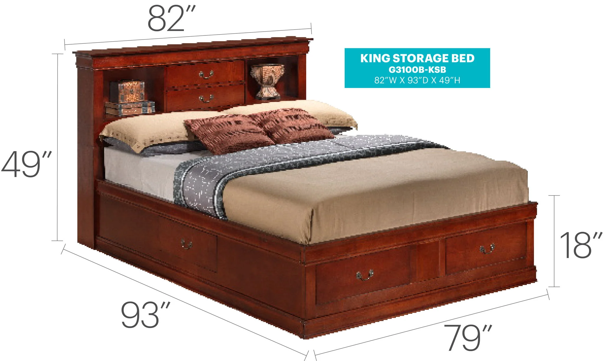 Traditional Style Bookcase Storage Bed - Image 12