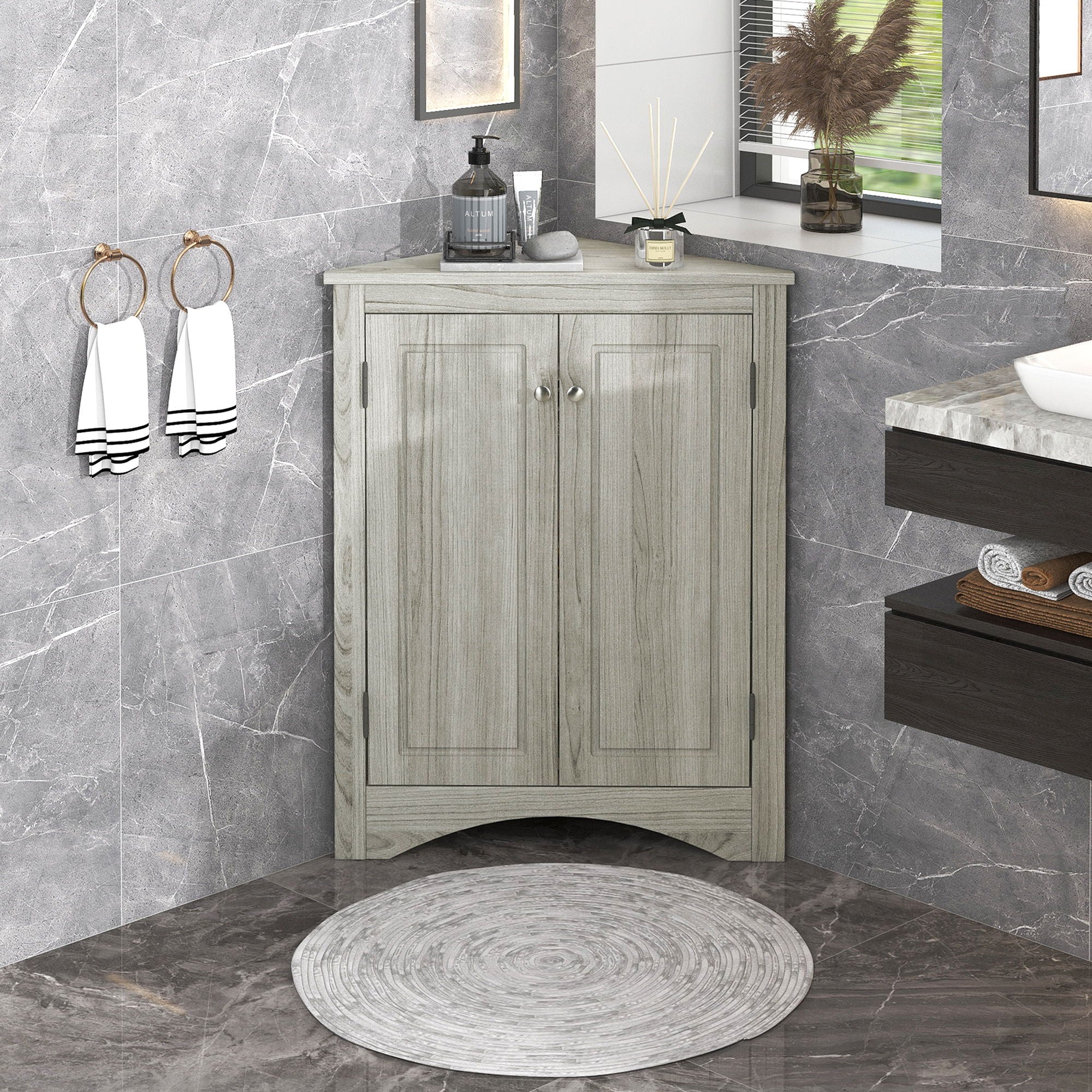 Triangle Bathroom Storage Cabinet With Adjustable Shelves, Freestanding Floor Cabinet For Home Kitchen - Image 13