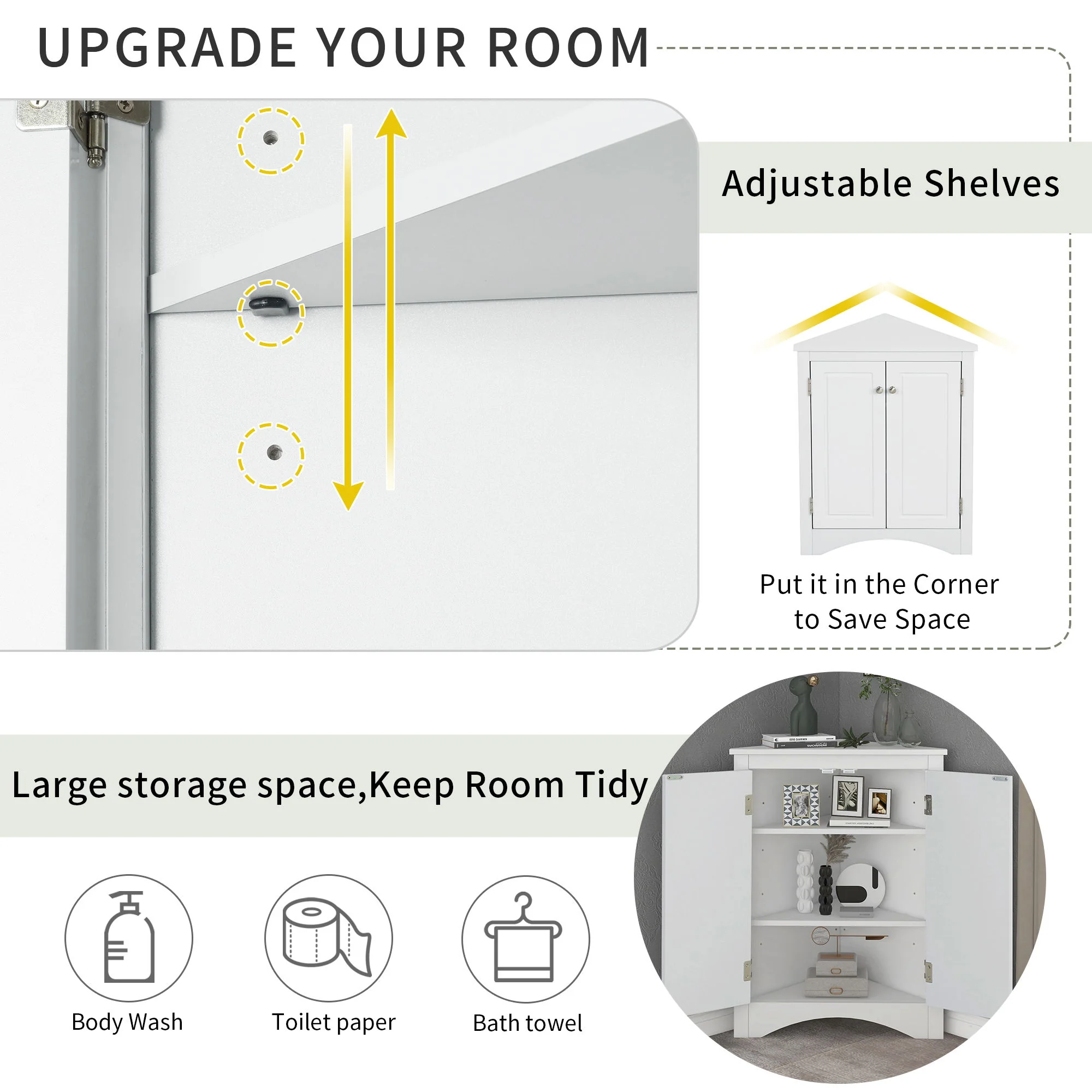 Triangle Bathroom Storage Cabinet With Adjustable Shelves, Freestanding Floor Cabinet For Home Kitchen - Image 20