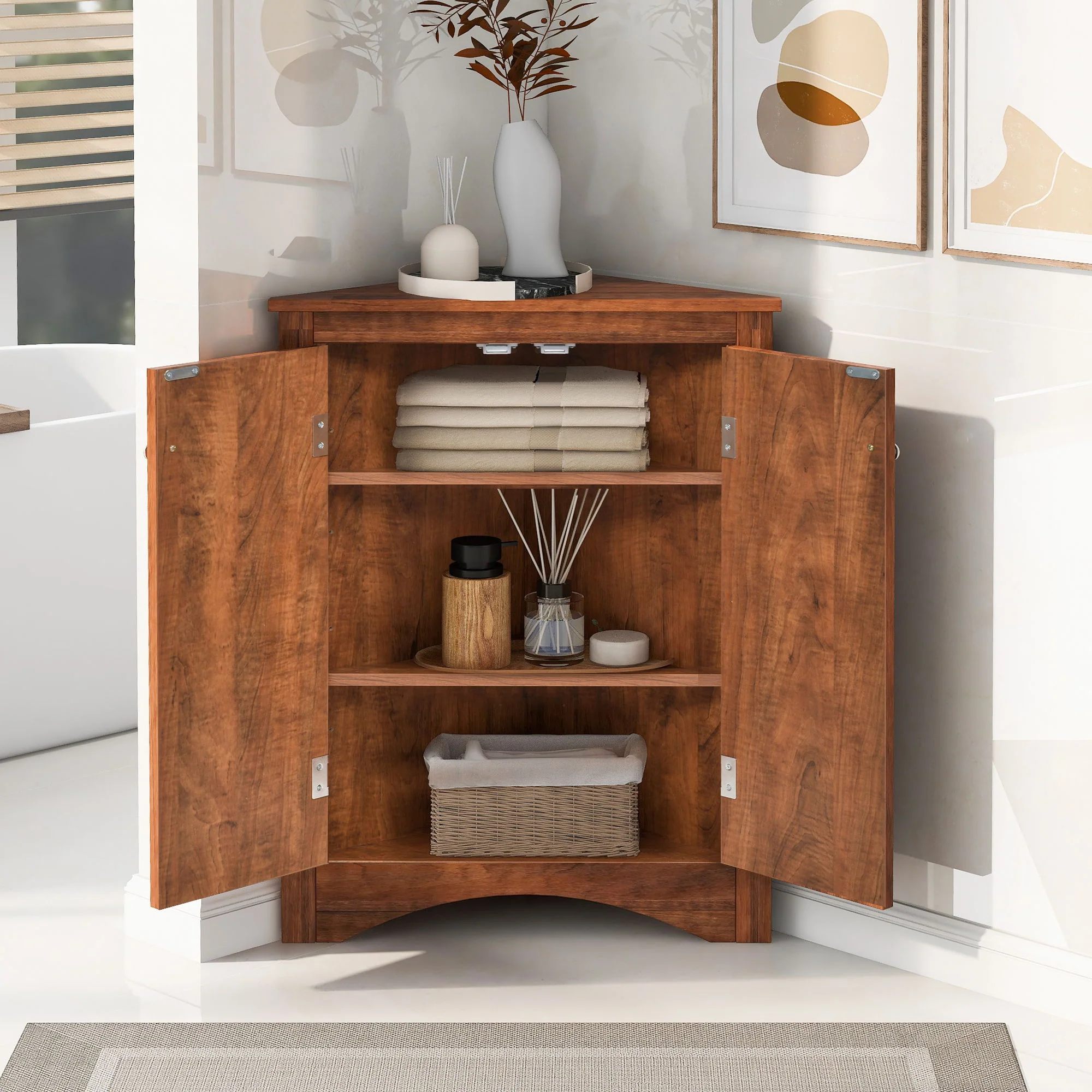 Triangle Bathroom Storage Cabinet With Adjustable Shelves, Freestanding Floor Cabinet For Home Kitchen - Image 25