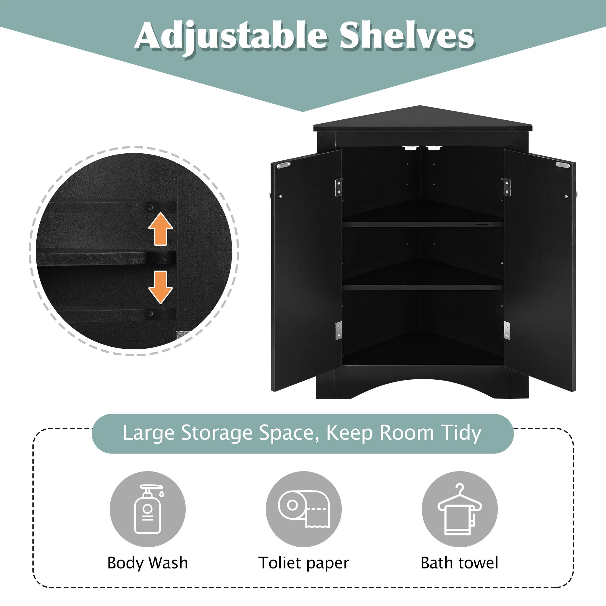 Triangle Bathroom Storage Cabinet With Adjustable Shelves, Freestanding Floor Cabinet For Home Kitchen - Image 38