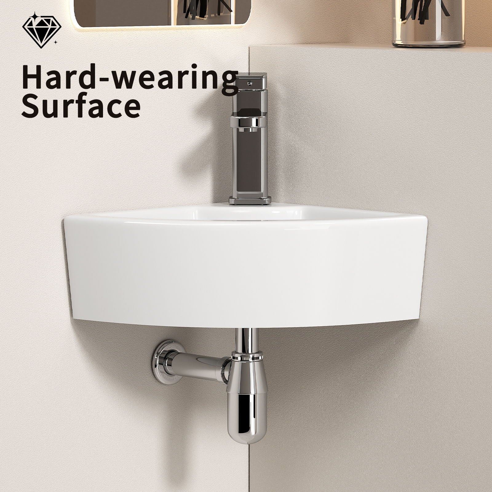 Triangle Corner Sink For Bathroom - Milk White - Image 3