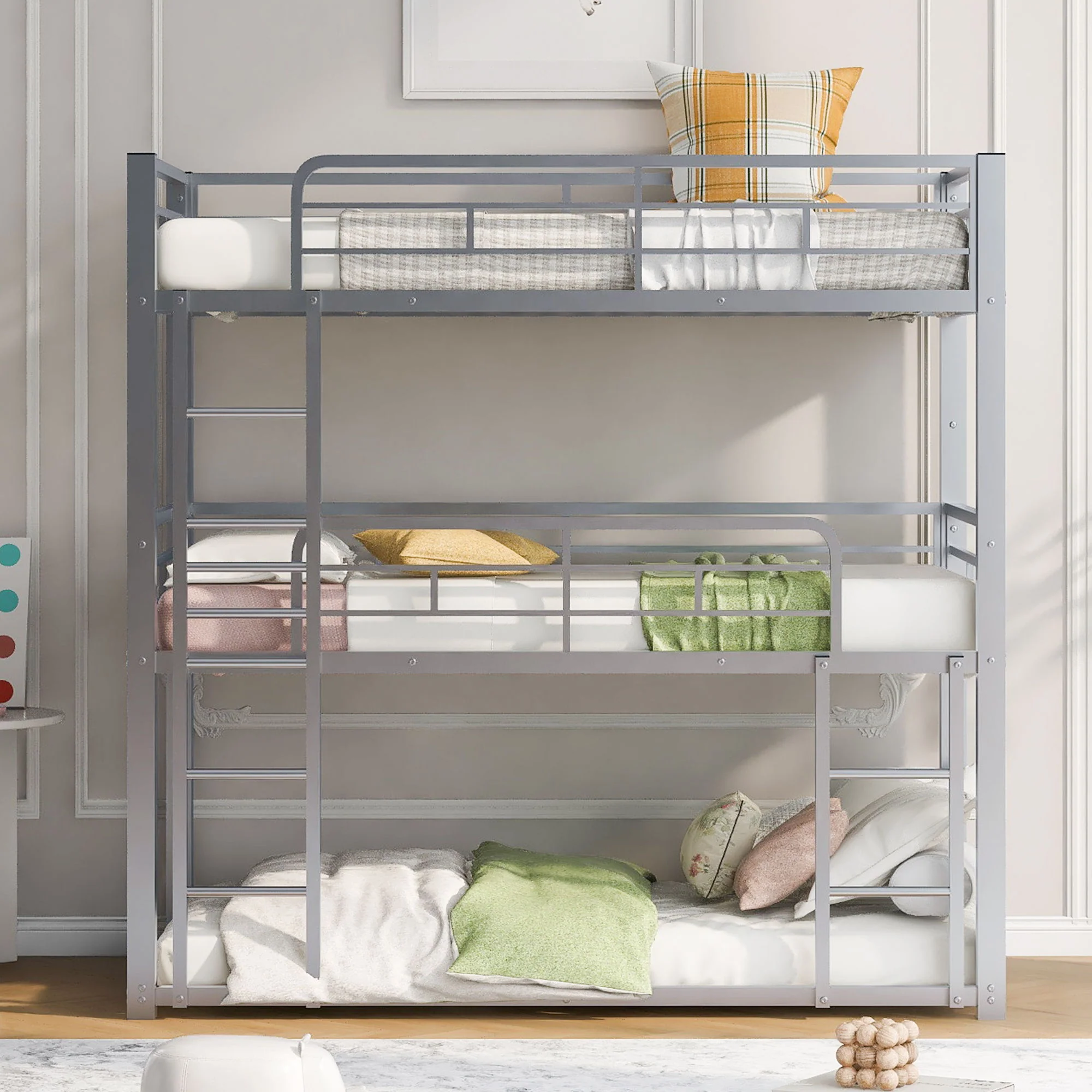 Triple Bunk Bed With Sturdy Construction And Space Saving Design - Image 9