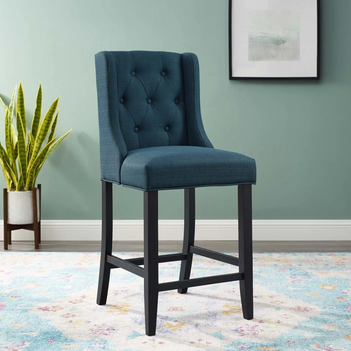 Tufted Button Fabric Counter Stool – Solid Wood 42 Inch - Image 2