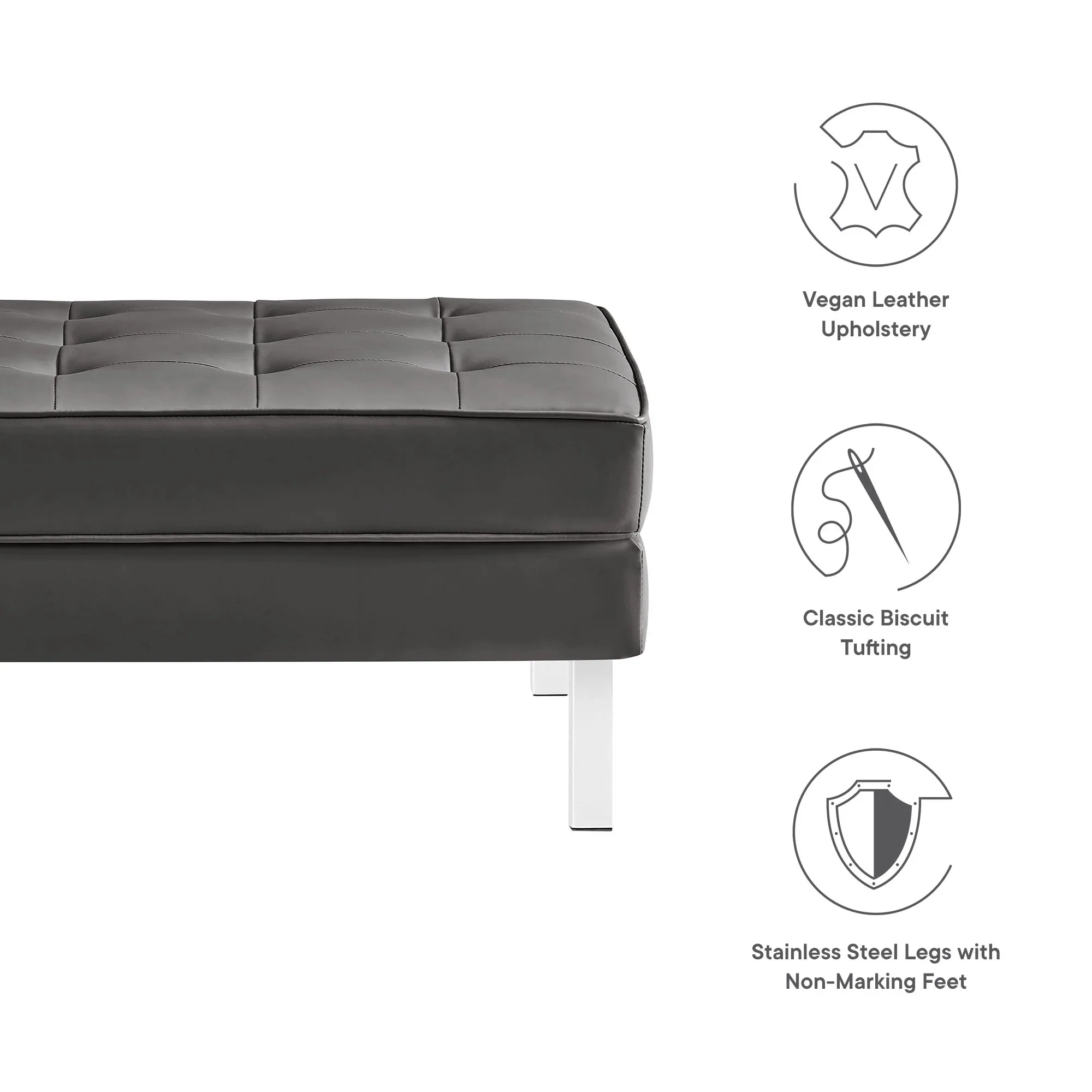 Tufted Vegan Leather Ottoman with Metal Legs – 28 Inch - Image 11
