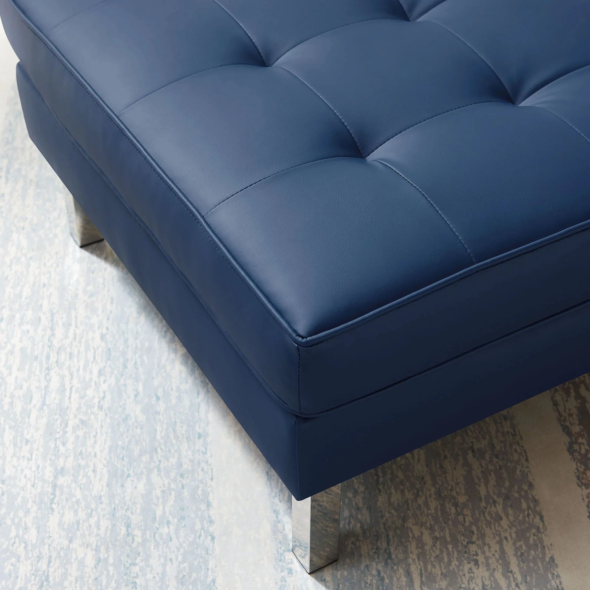 Tufted Vegan Leather Ottoman with Metal Legs – 28 Inch - Image 17