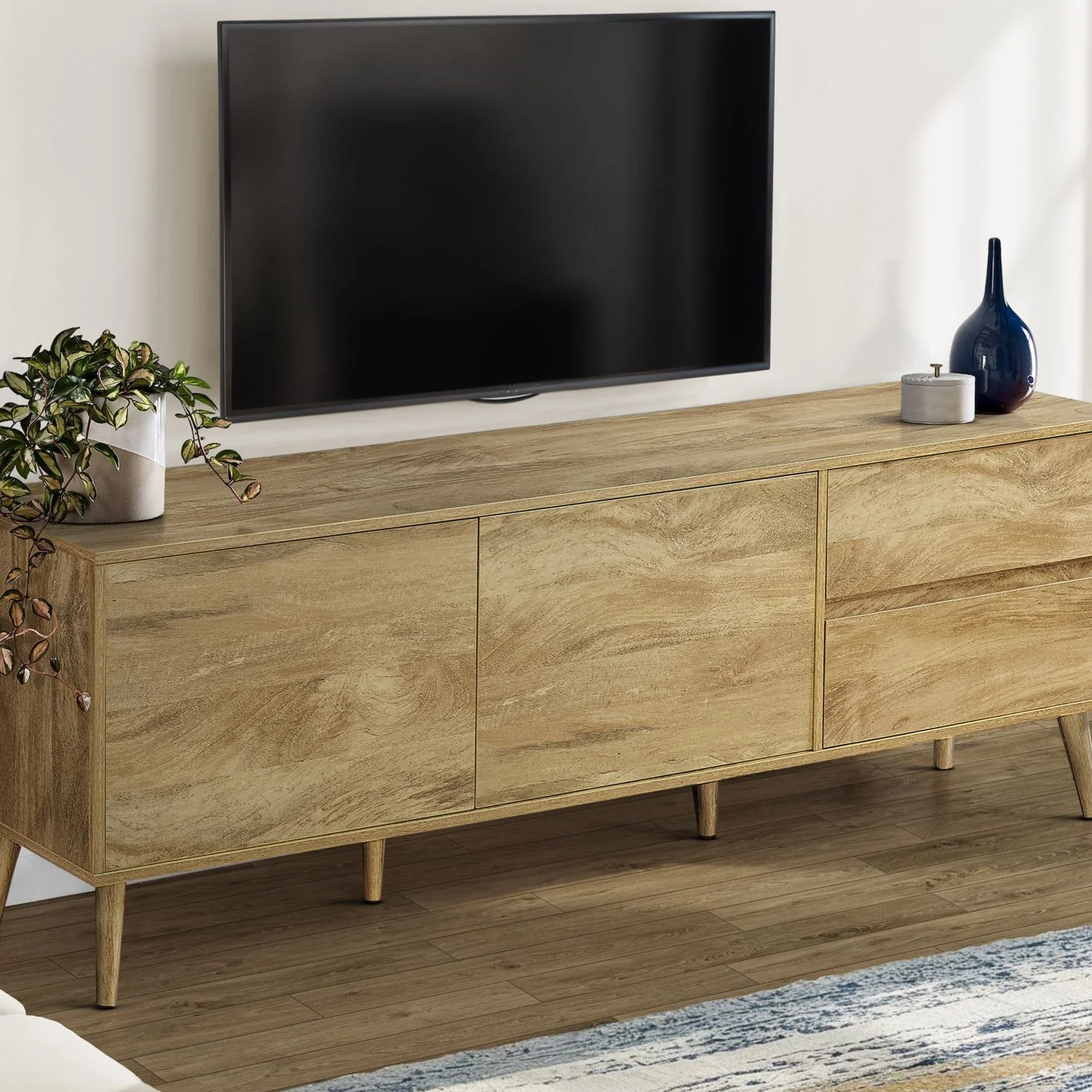 TV Stand Console With Storage Drawers And Cabinets - Walnut - Image 4