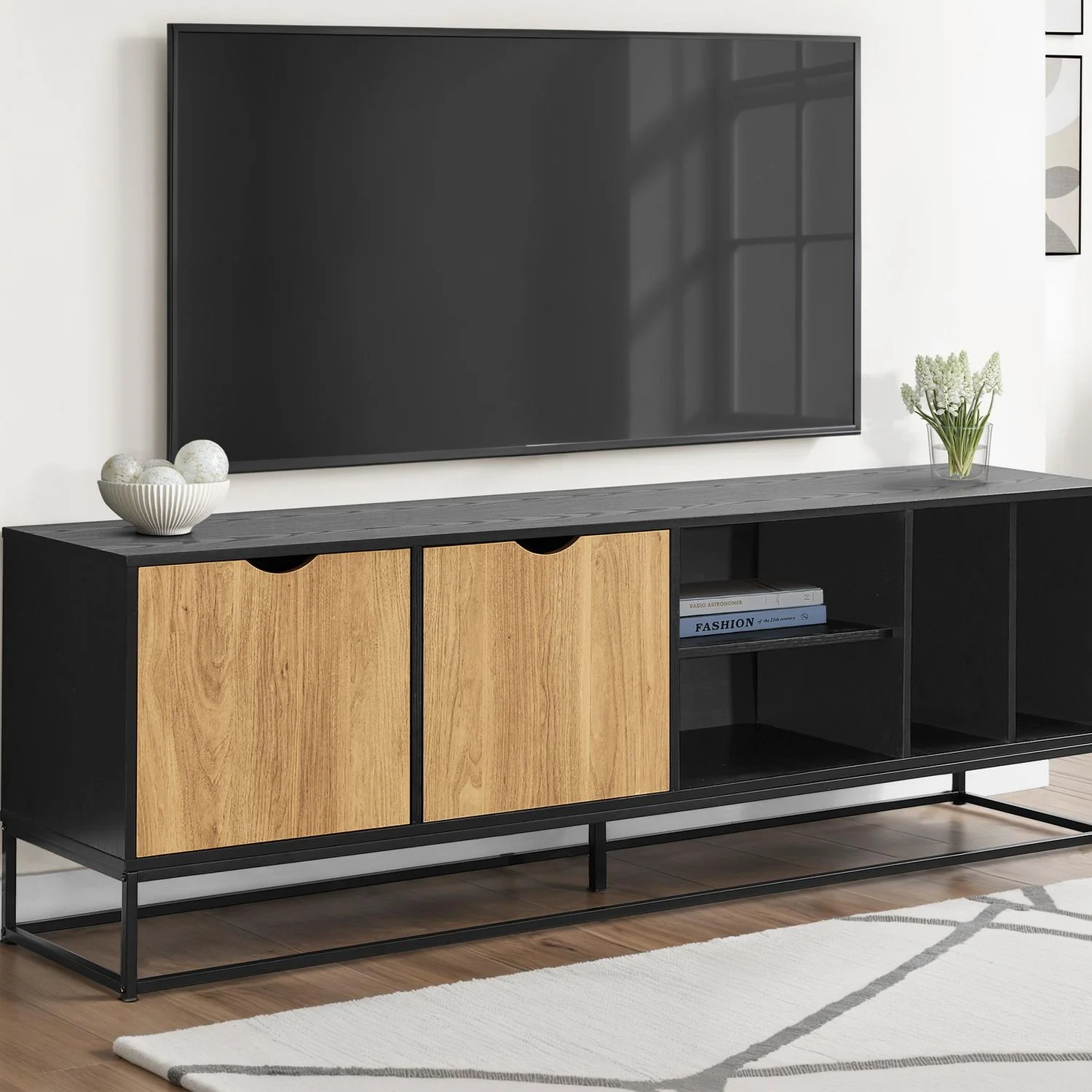 TV Stand, Storage Cabinet With Open And Closed Shelves, Console For Living Room - Black - Image 3