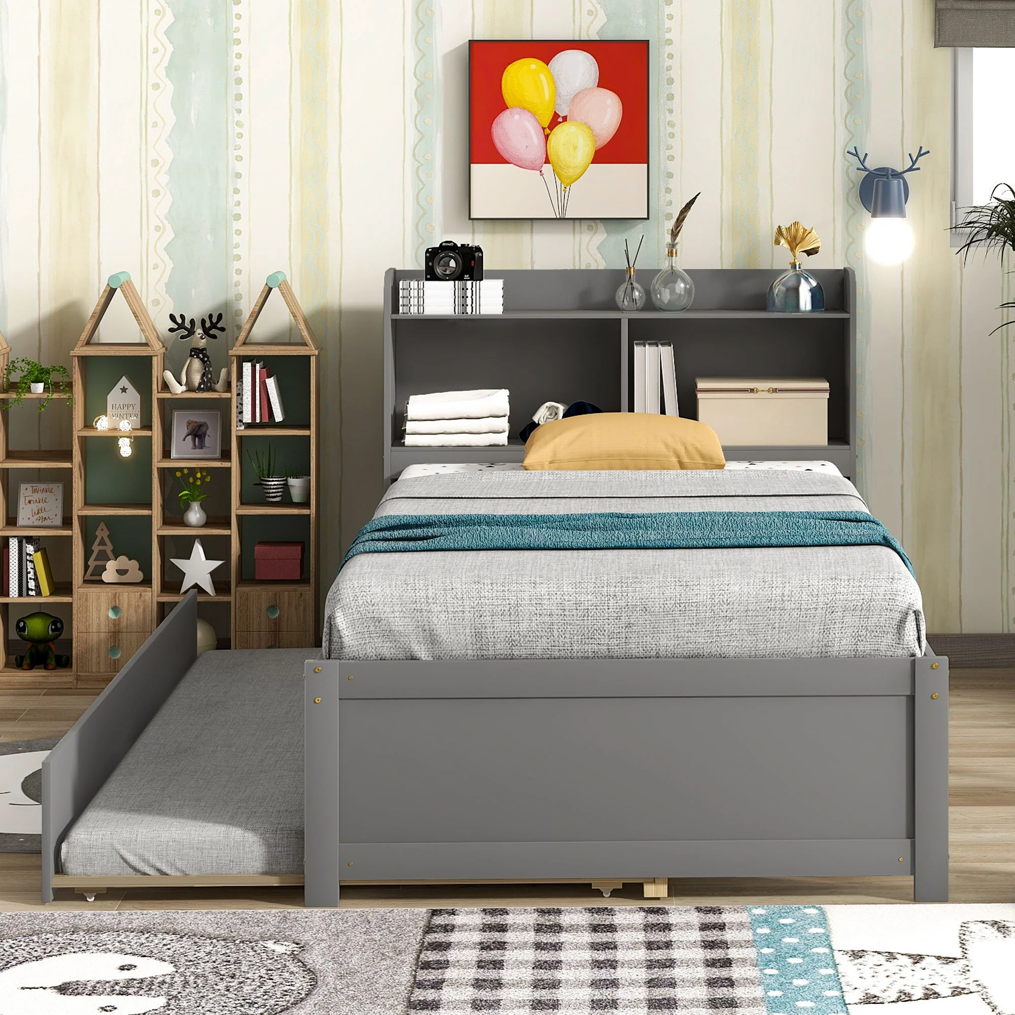 Twin Bed With Trundle, Bookcase - Image 7