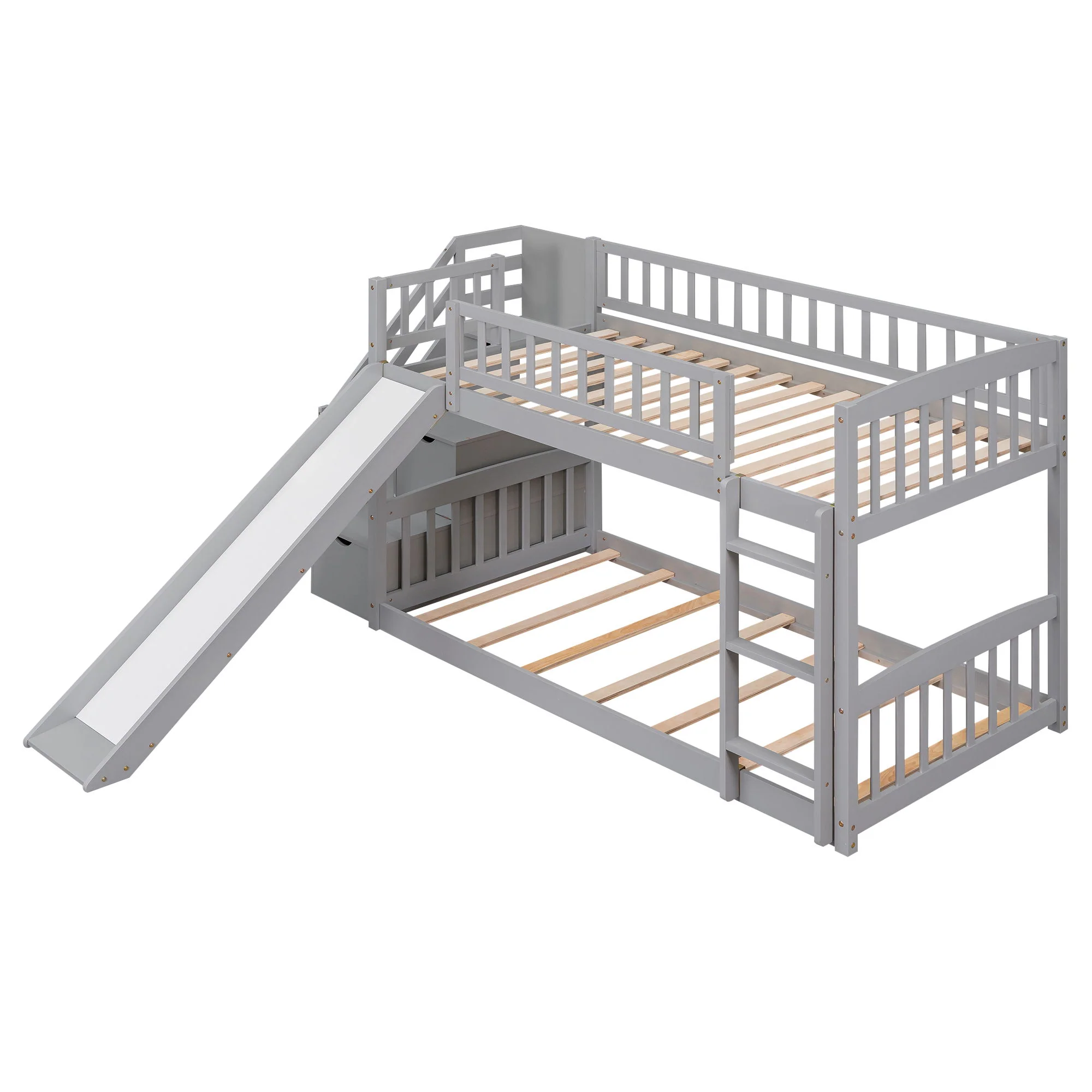Twin Over Twin Bunk Stairway Bed With 2 Drawers And Slide - Gray - Image 7