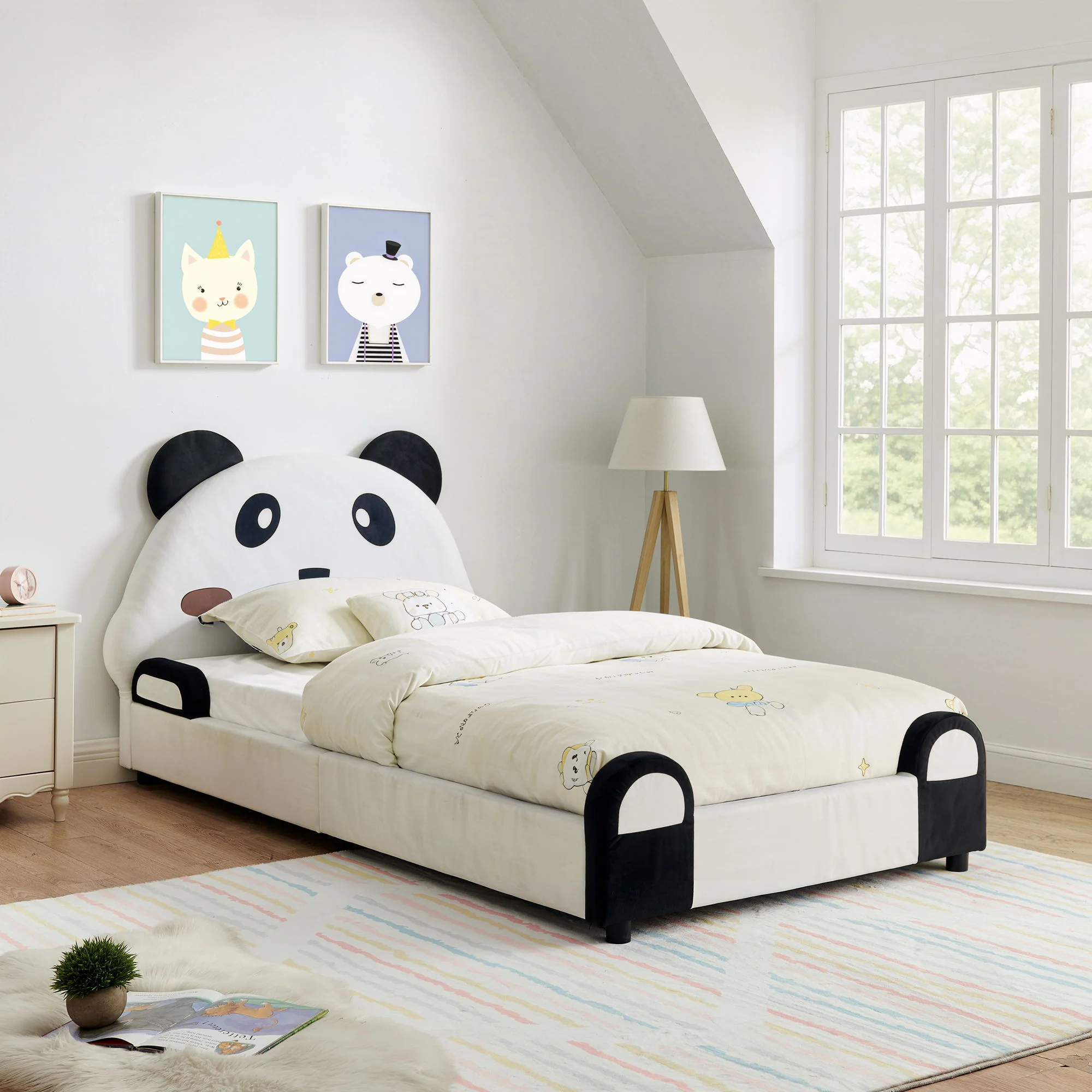 Twin Size Cute Panda Shaped Kids Bed - White / Black - Image 4