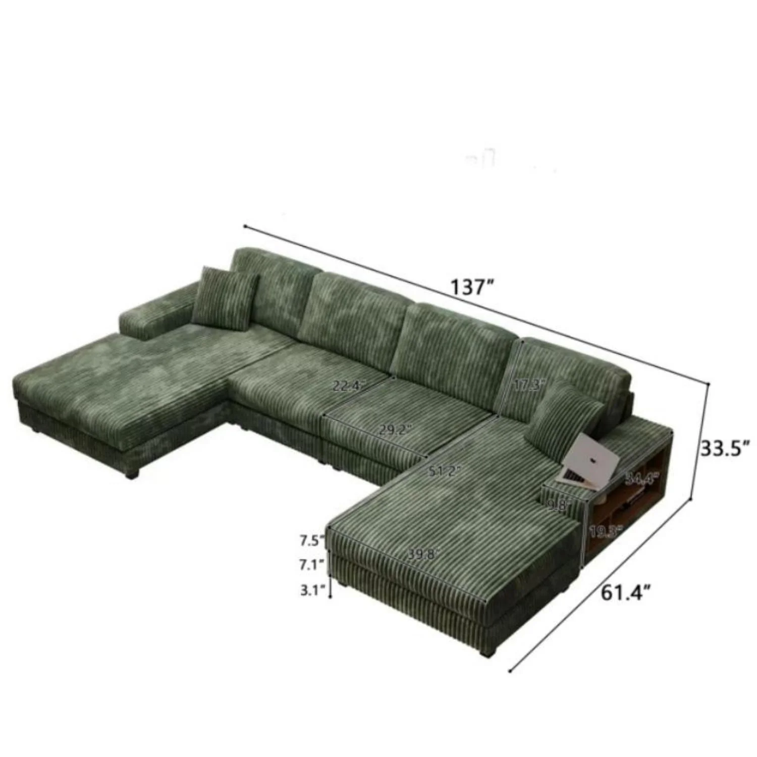 U-Shaped Convertible Sofa, 4 Seater Large Living Room Lounge - Image 20