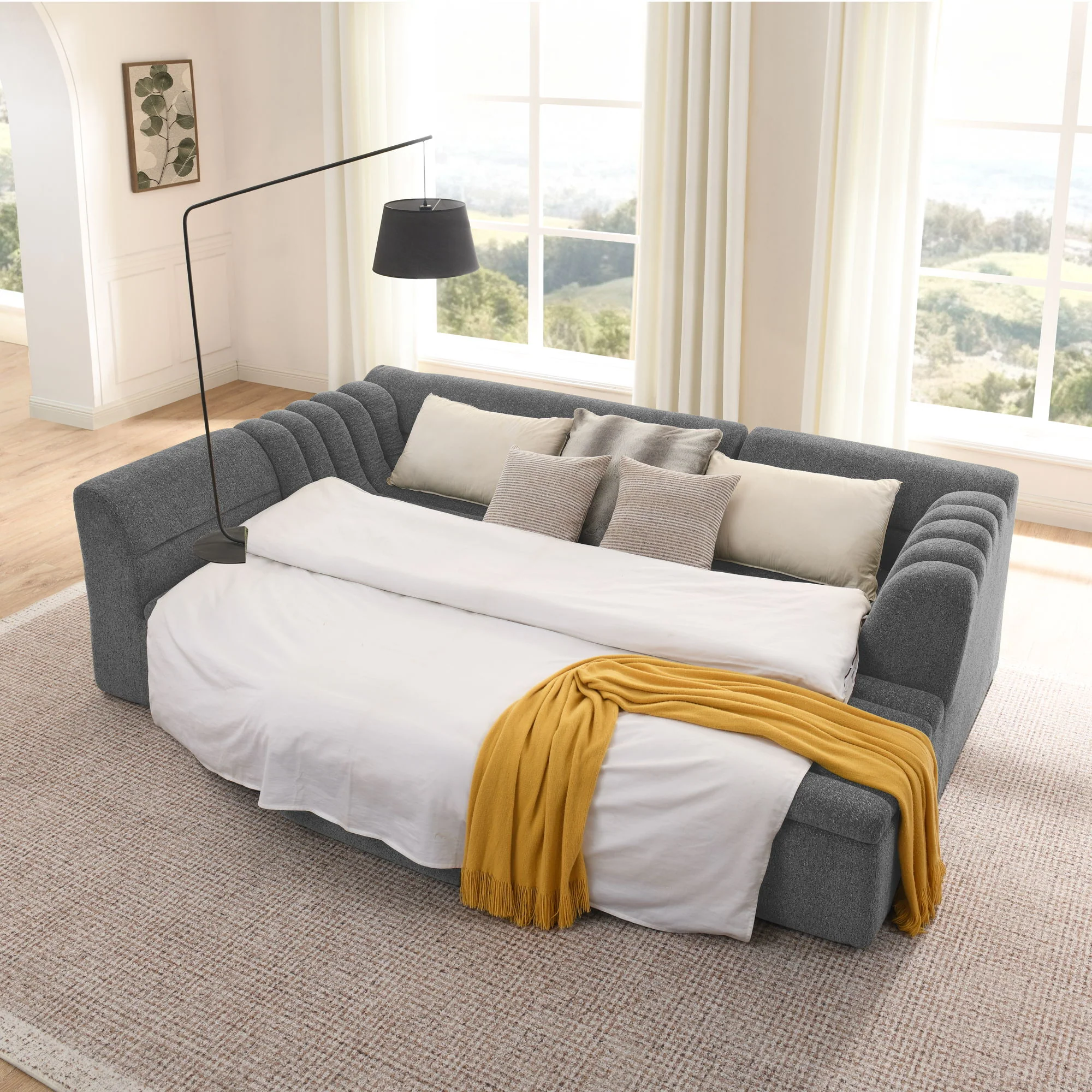 U-Shaped Modular Sectional Sofa With Chaise And Movable Ottoman With Wave-Shaped Armrest - Image 15