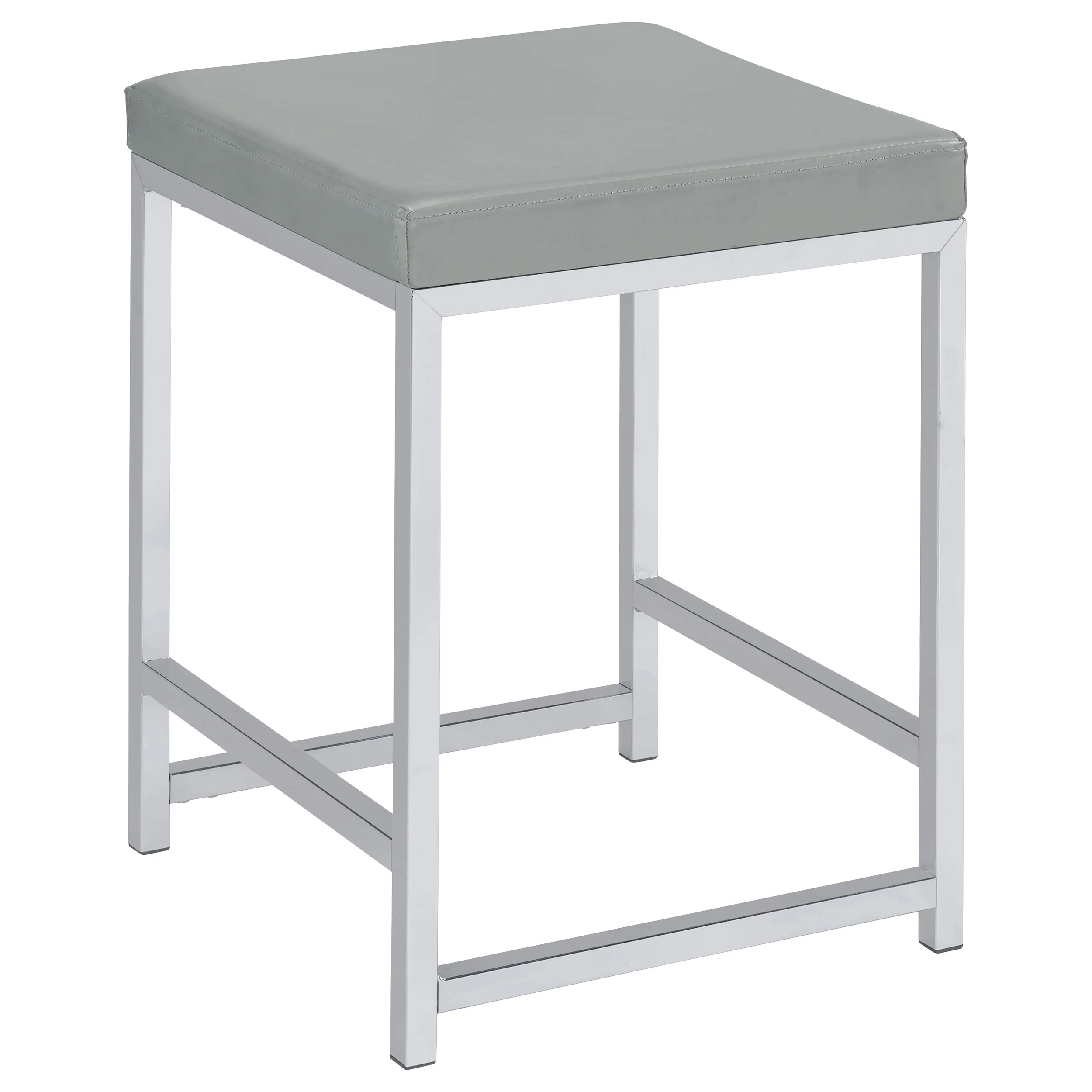Umbridge Grey Leatherette Square Vanity Stool, Chrome Frame