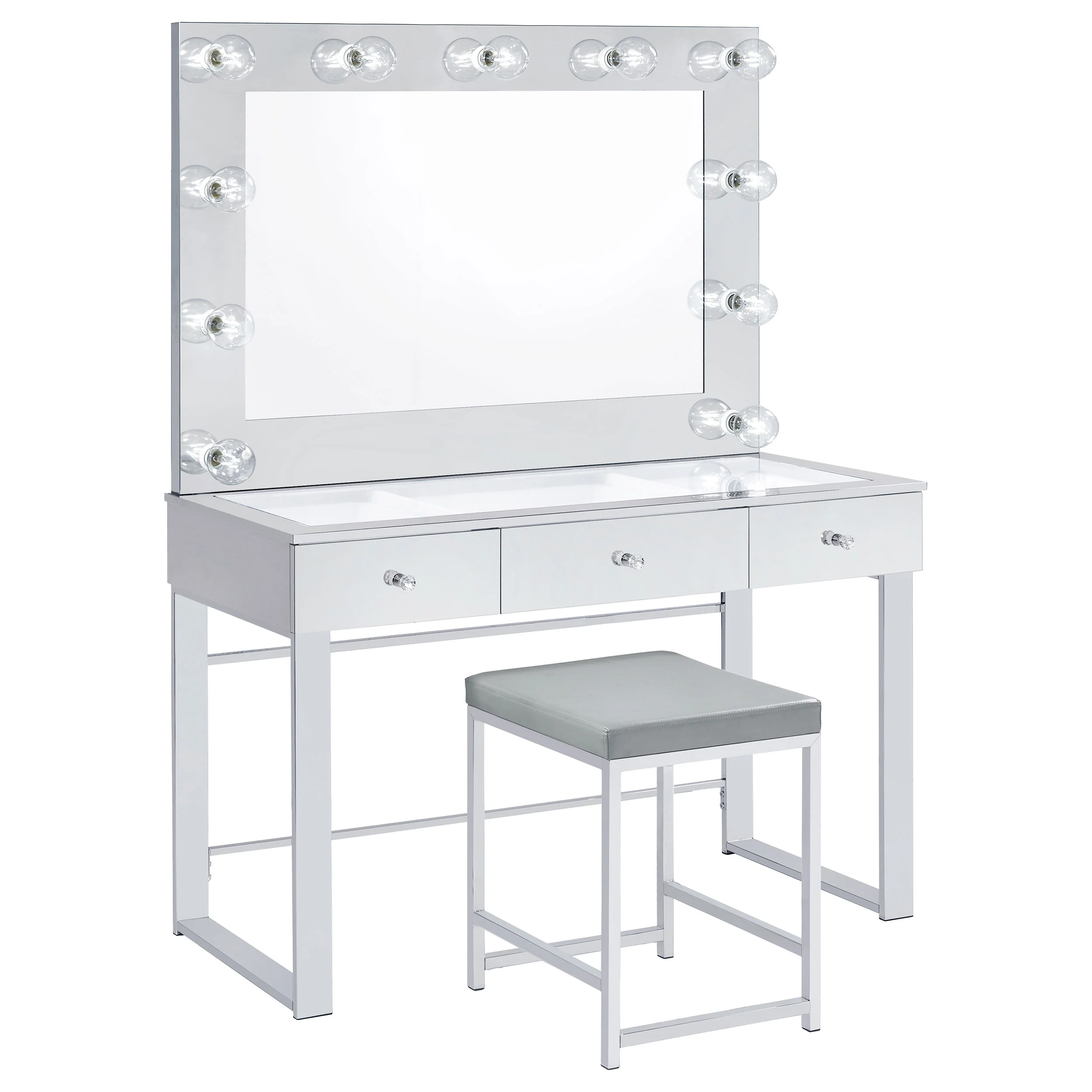 Umbridge Grey Leatherette Square Vanity Stool, Chrome Frame - Image 3