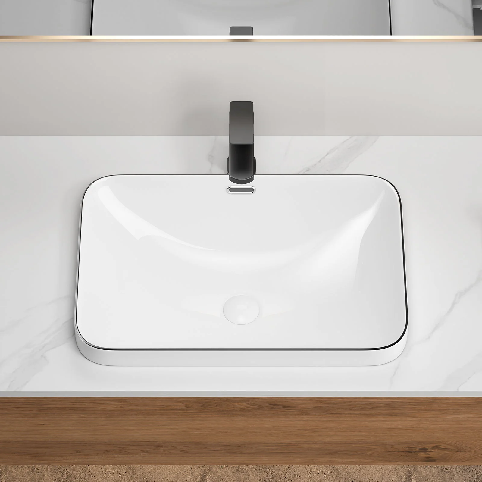Undermount Bathroom Sink, Vessel Basin For Vanity Countertop - Milk White / Black - Image 2