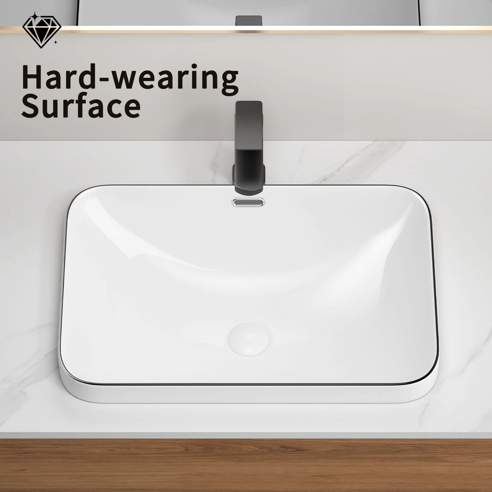 Undermount Bathroom Sink, Vessel Basin For Vanity Countertop - Milk White / Black - Image 3