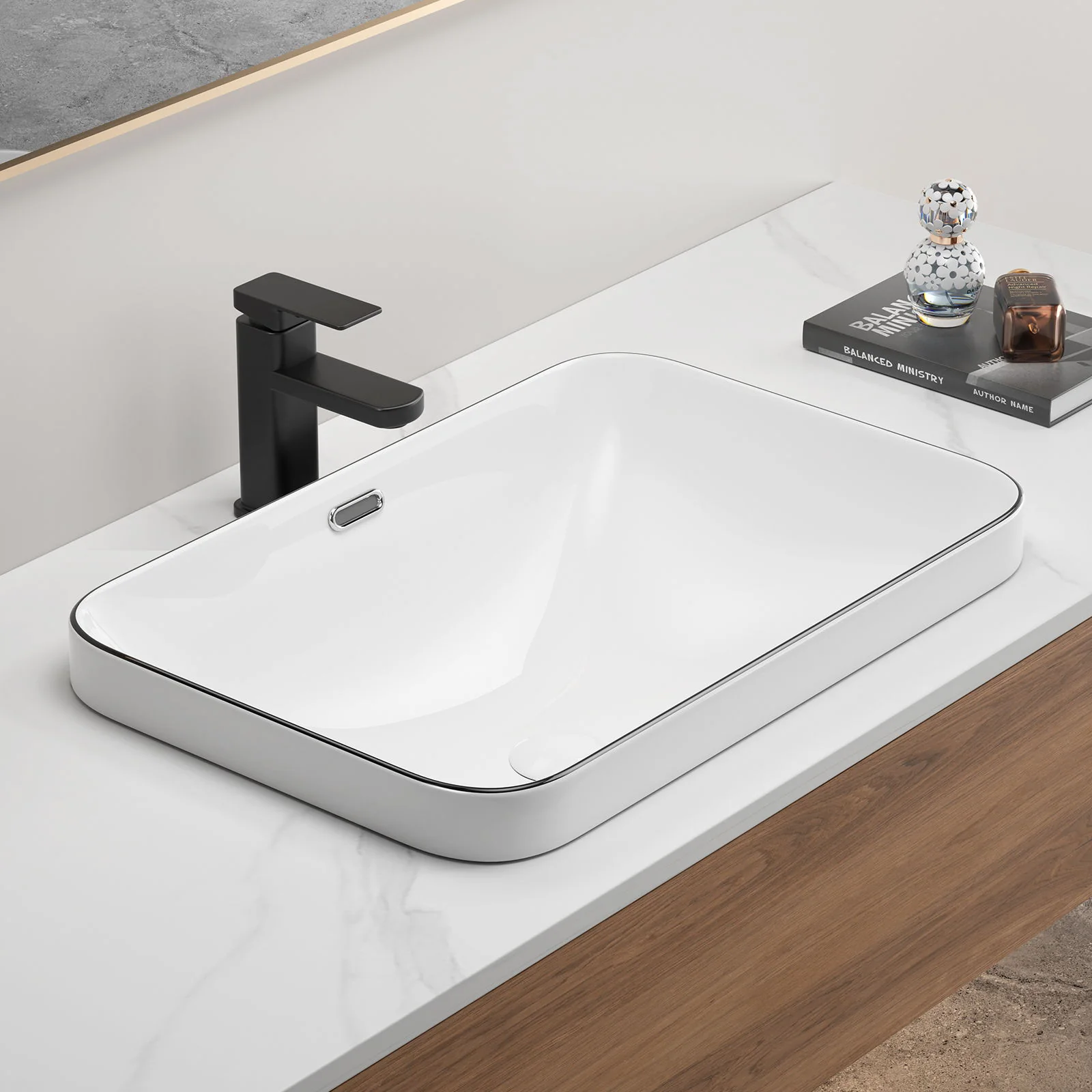 Undermount Bathroom Sink, Vessel Basin For Vanity Countertop - Milk White / Black - Image 9