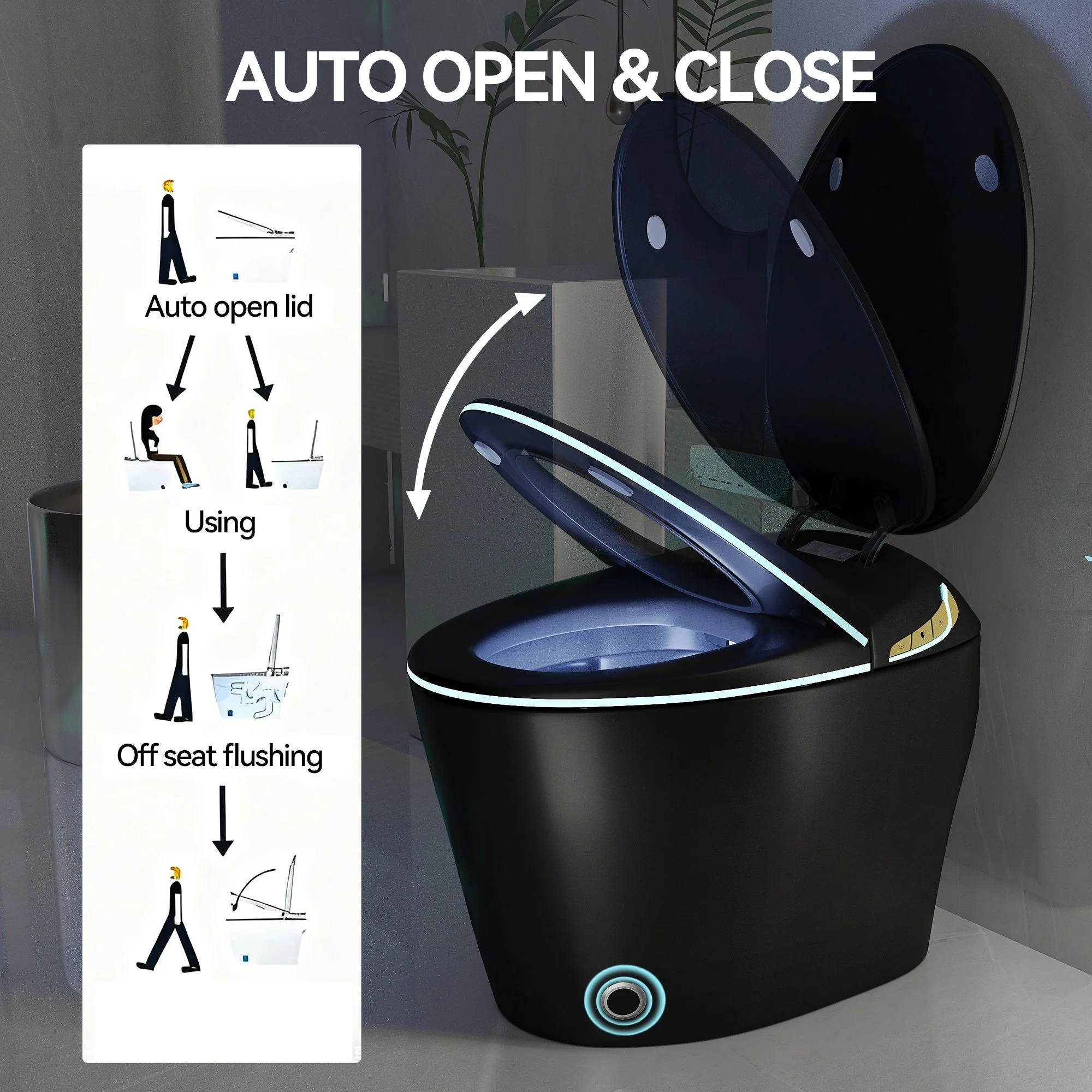 Unique Smart Toile With Built In Bidet, Auto Open / Close Seat, Foot Sensor, LED Display, Night Light, Warm Water & Dryer Ceramic - Image 10