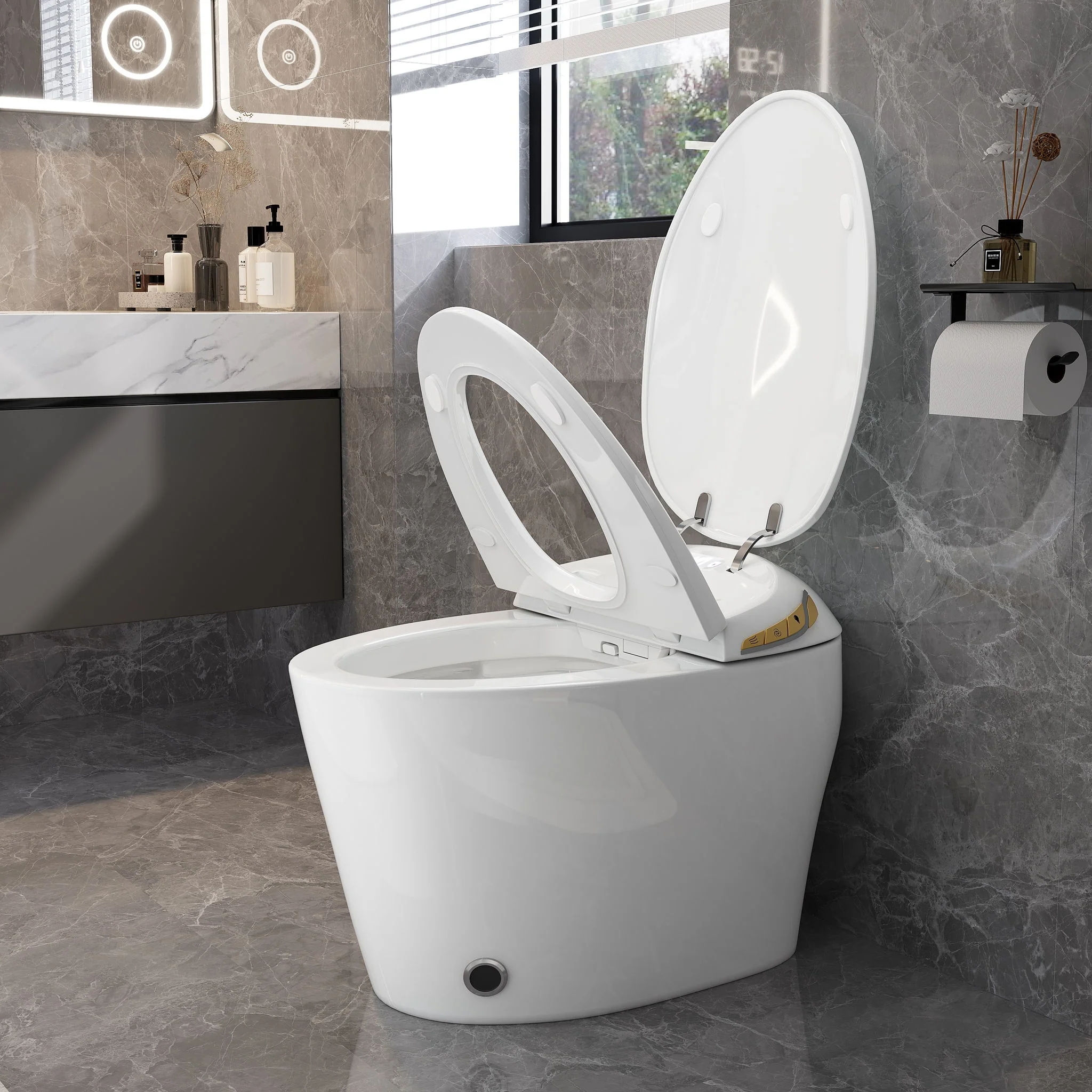 Unique Smart Toile With Built In Bidet, Auto Open / Close Seat, Foot Sensor, LED Display, Night Light, Warm Water & Dryer Ceramic - Image 20