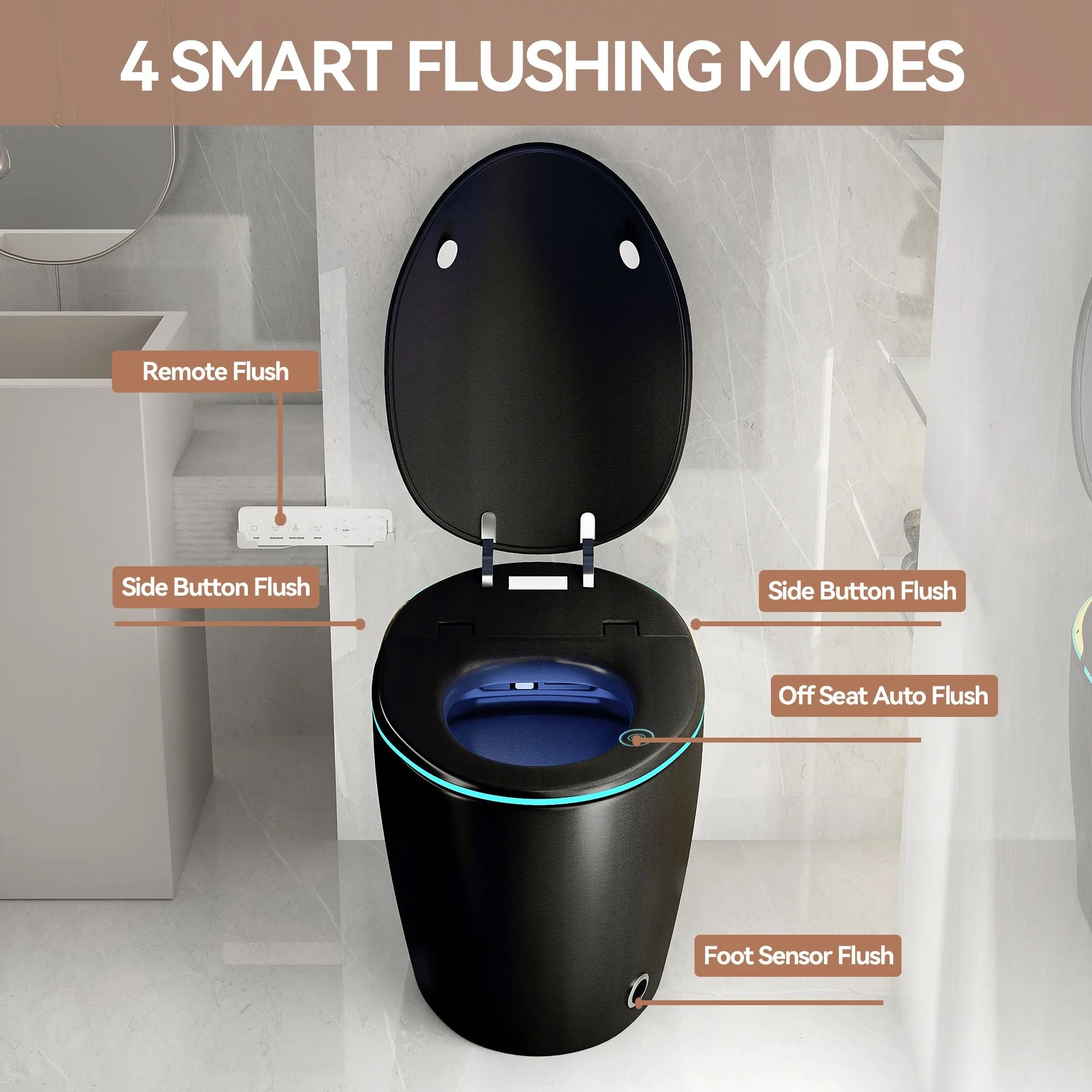 Unique Smart Toile With Built In Bidet, Auto Open / Close Seat, Foot Sensor, LED Display, Night Light, Warm Water & Dryer Ceramic - Image 21