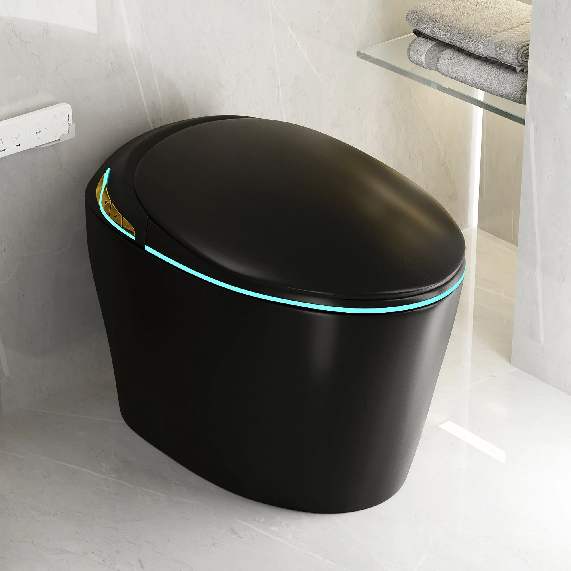 Unique Smart Toile With Built In Bidet, Auto Open / Close Seat, Foot Sensor, LED Display, Night Light, Warm Water & Dryer Ceramic - Image 22