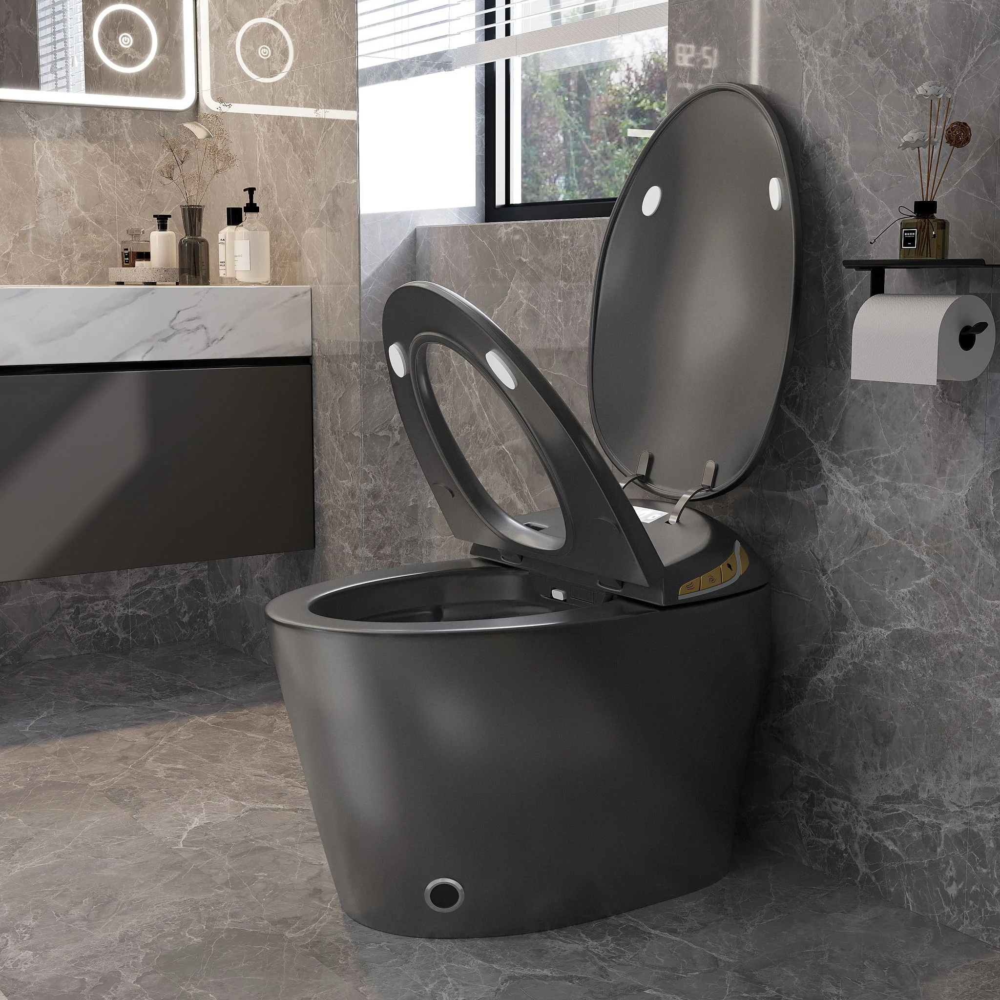 Unique Smart Toile With Built In Bidet, Auto Open / Close Seat, Foot Sensor, LED Display, Night Light, Warm Water & Dryer Ceramic - Image 25